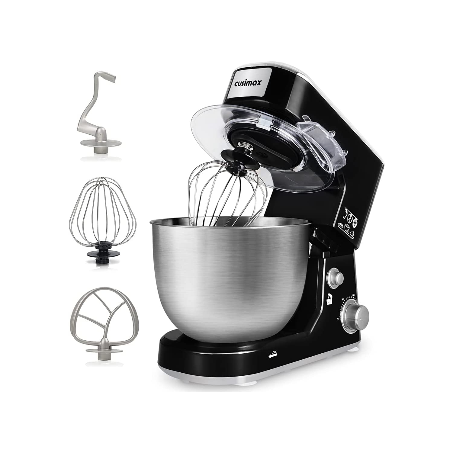 Batteur électrique à tête inclinable batteur à pâte 5 pintes CUSIMAX avec bol en acier inoxydable, crochet pétrisseur, batteur à mélanger et fouet -