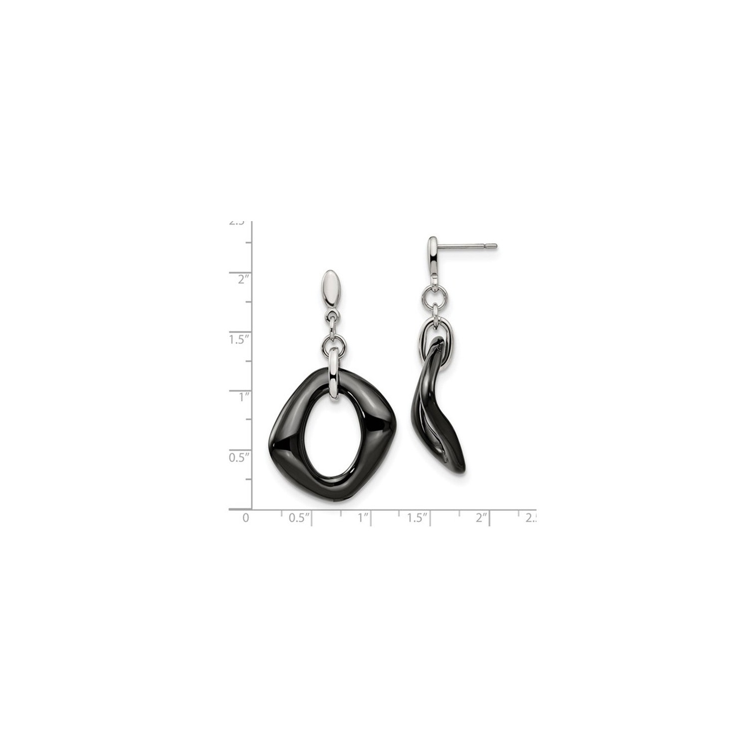 Black Ceramic Dangle Earrings in Stainless Steel