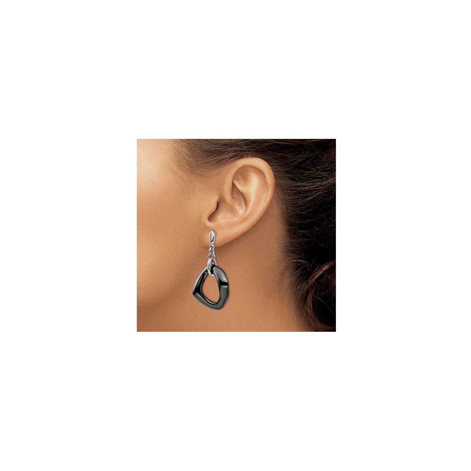 Black Ceramic Dangle Earrings in Stainless Steel