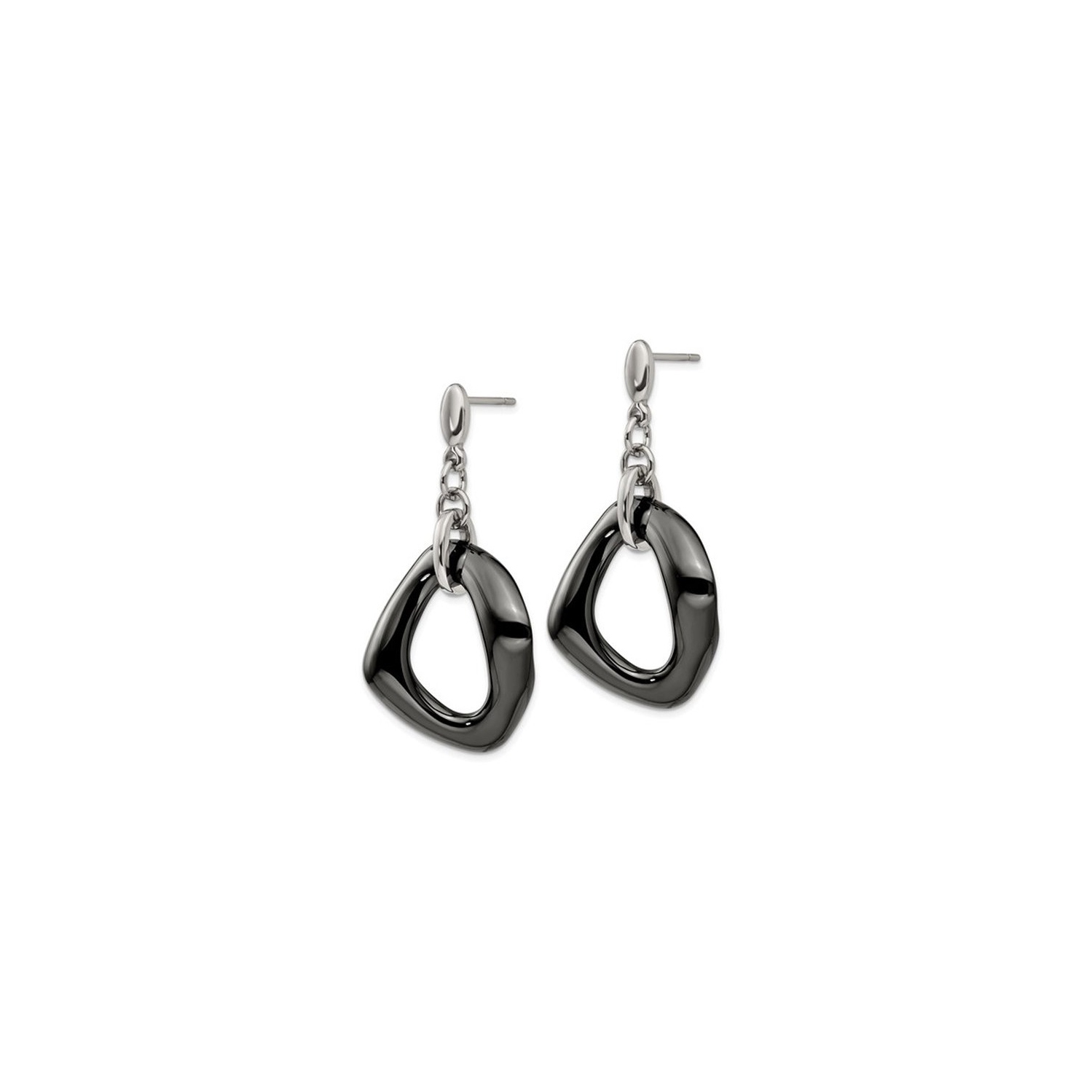 Black Ceramic Dangle Earrings in Stainless Steel