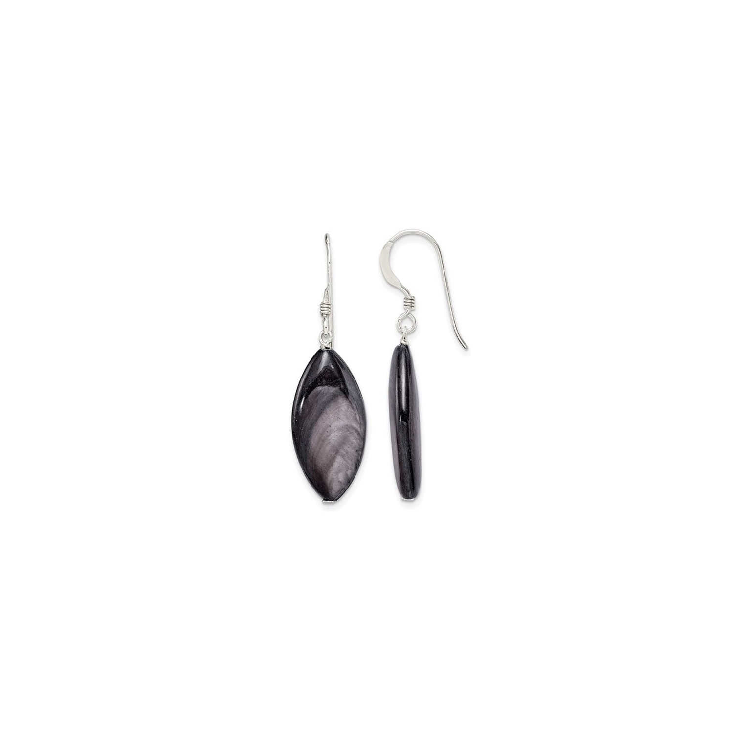 Dark Grey Mother of Pearl Earrings in Sterling Silver