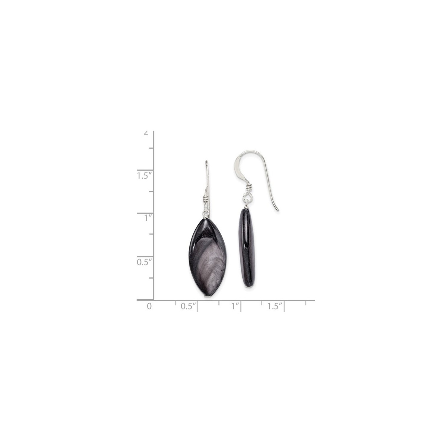 Dark Grey Mother of Pearl Earrings in Sterling Silver
