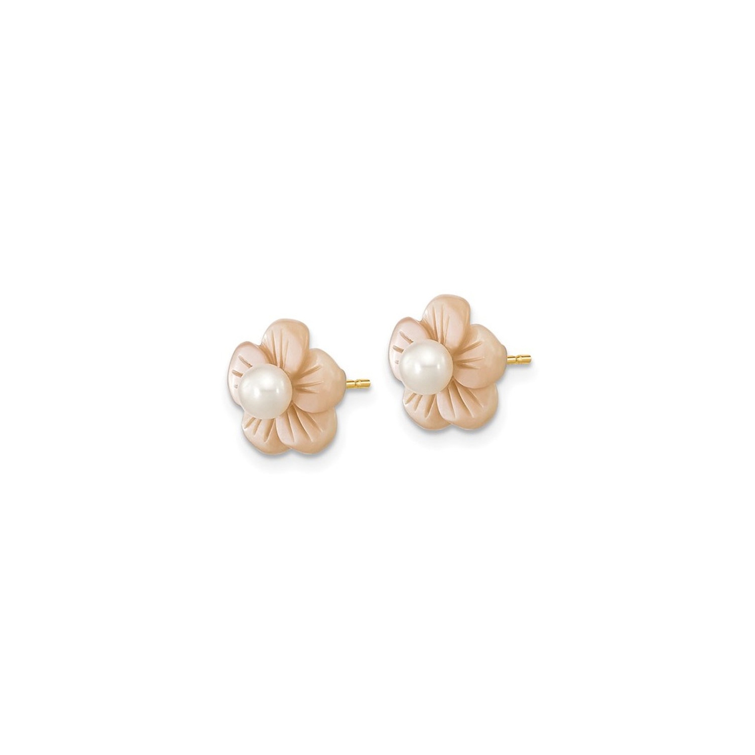 Freshwater cultured Pearl and Mother of Pearl Flower Earrings in 14K Yellow Gold