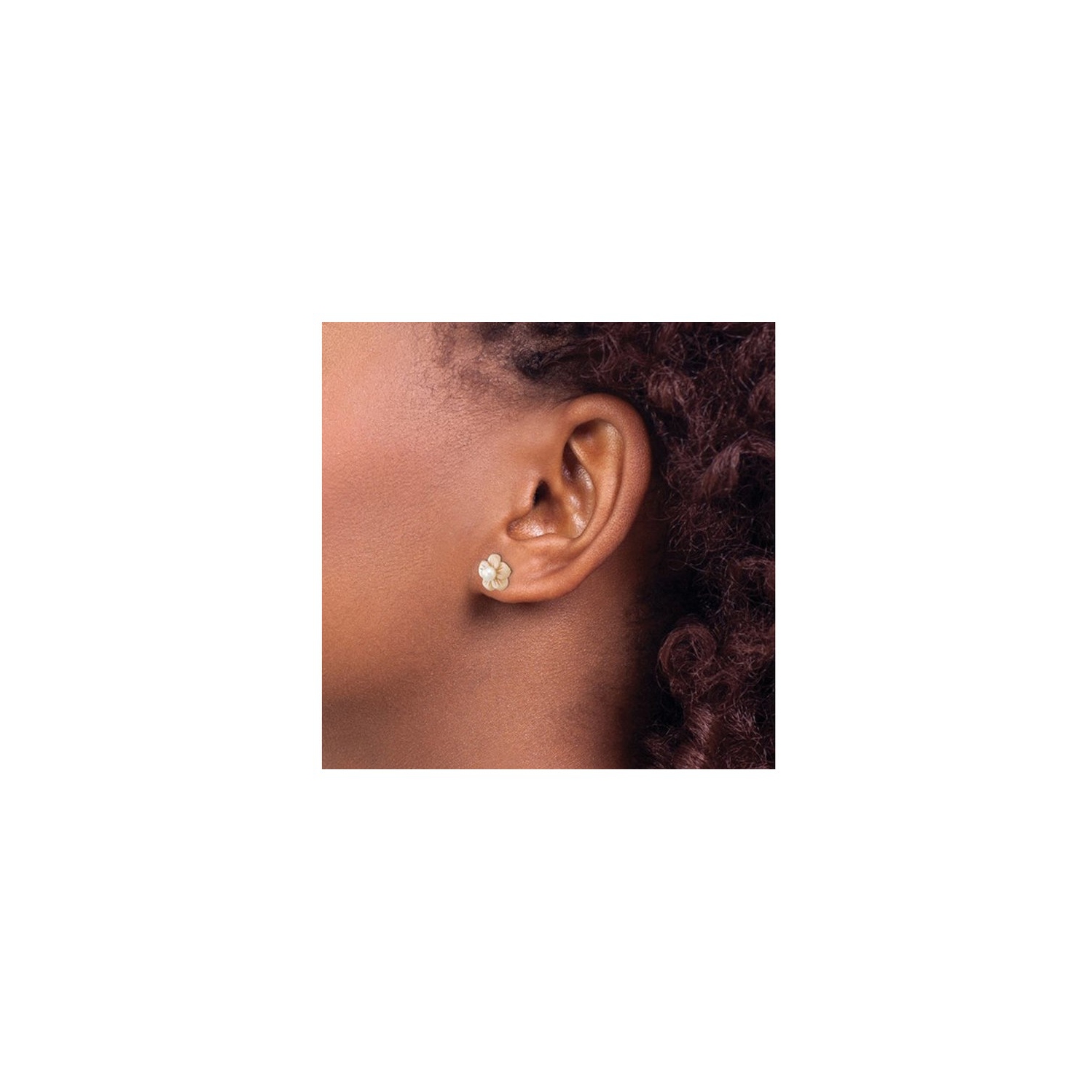 Freshwater cultured Pearl and Mother of Pearl Flower Earrings in 14K Yellow Gold