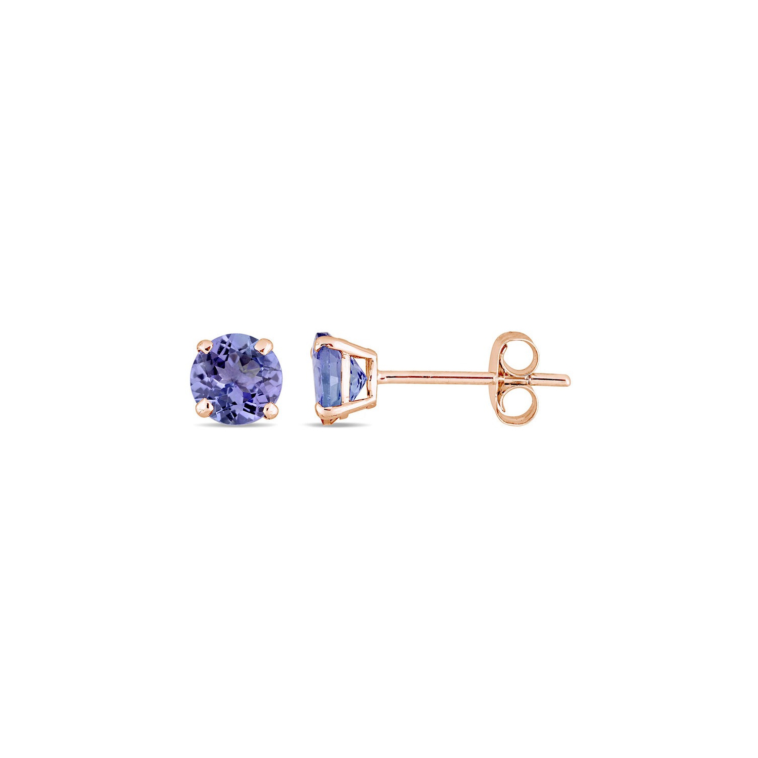 1,05 Carat Solitaire Tanzanite Boucles d'oreilles en or rose rose 14 carats avec des diamants d'accent