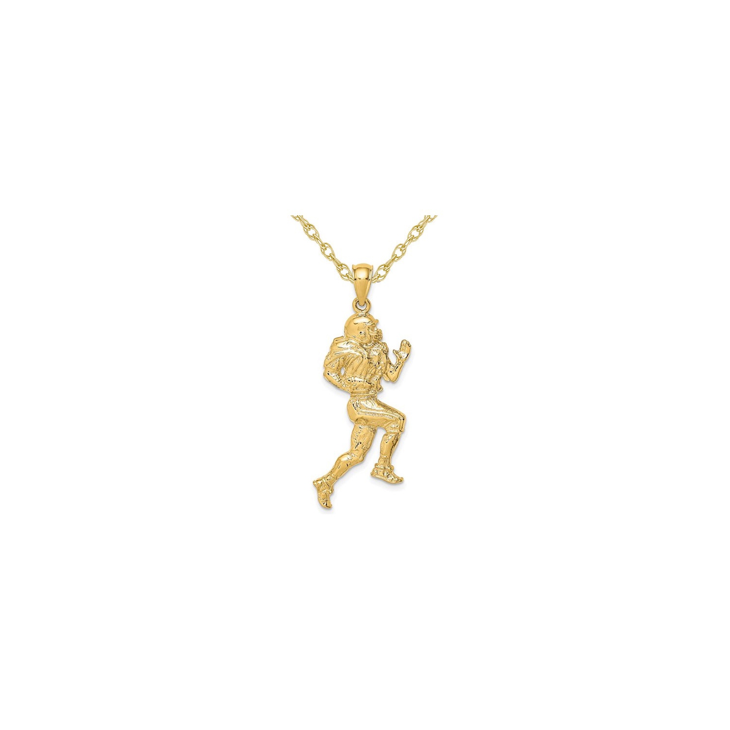 Joueur de football en or jaune 14K Collier pendentif avec chaîne