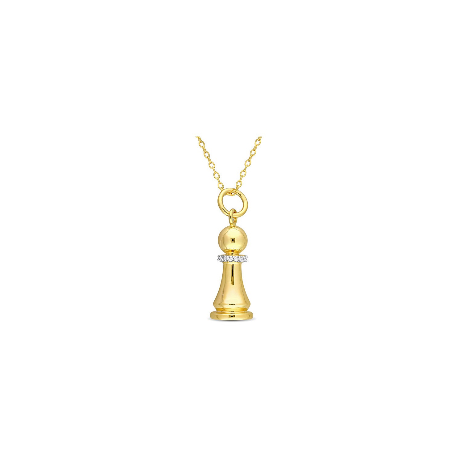 King Chess Charm Pendant Necklace in Yellow Plated Silver with Diamond Accent