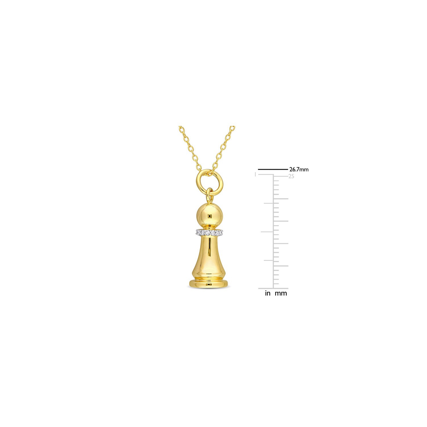 King Chess Charm Pendant Necklace in Yellow Plated Silver with Diamond Accent