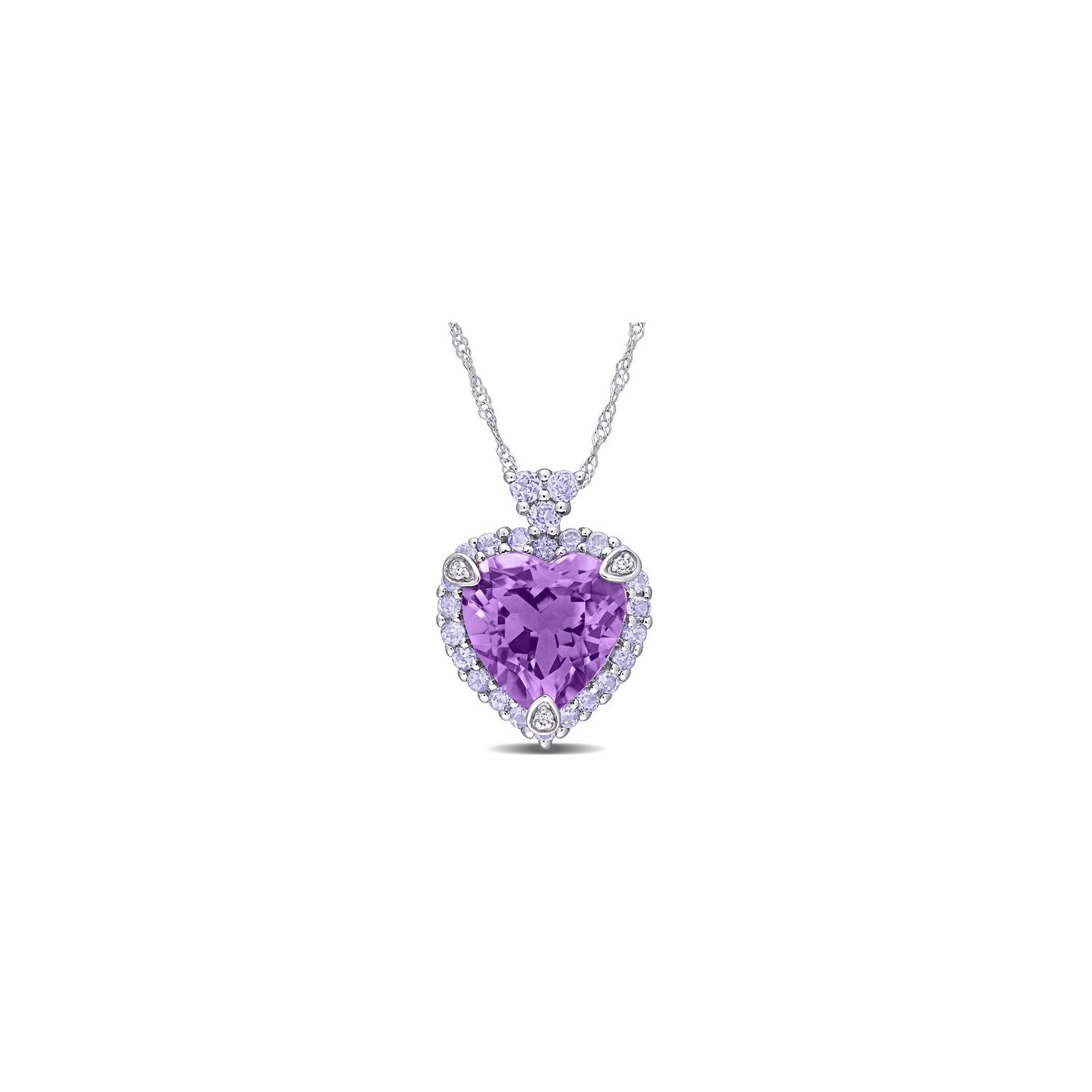 3,80 carat Tanzanite et collier pendentif coeur à l'améthyste en or blanc 10k avec chaîne