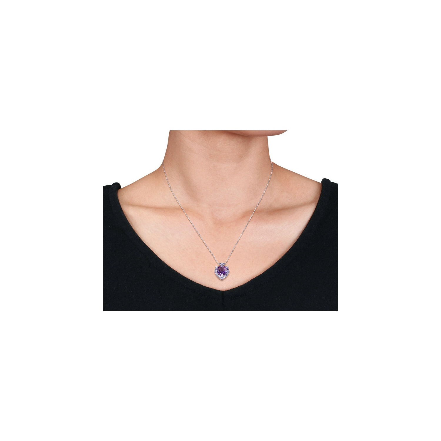 3,80 carat Tanzanite et collier pendentif coeur à l'améthyste en or blanc 10k avec chaîne