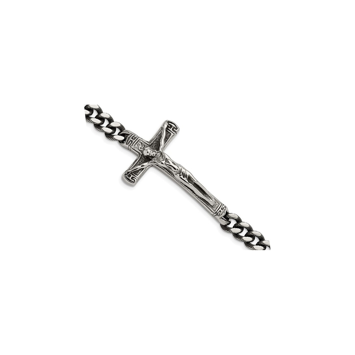 Mens Stainless Steel Antiqued Cross Bracelet