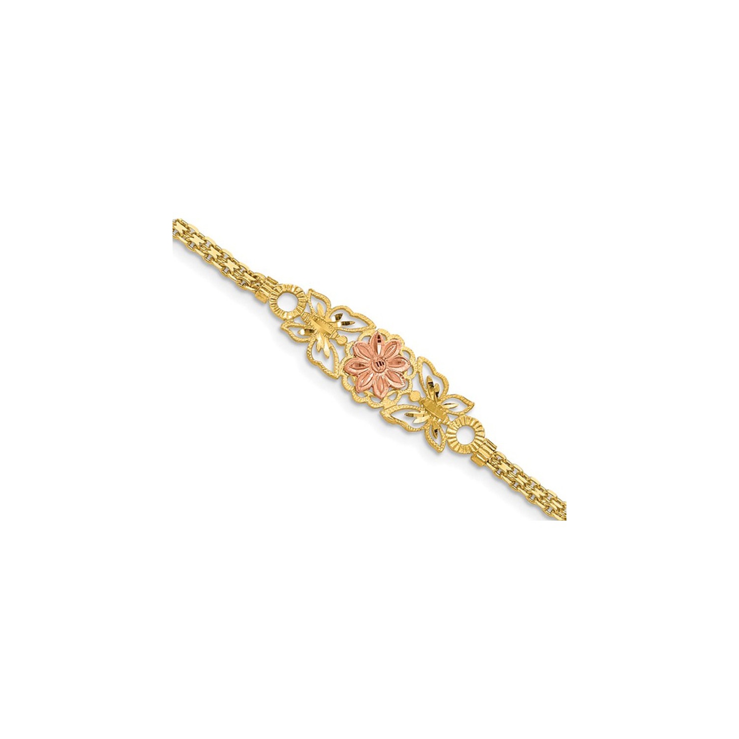 Bracelet de fleurs et de papillons 14K et rose 14K