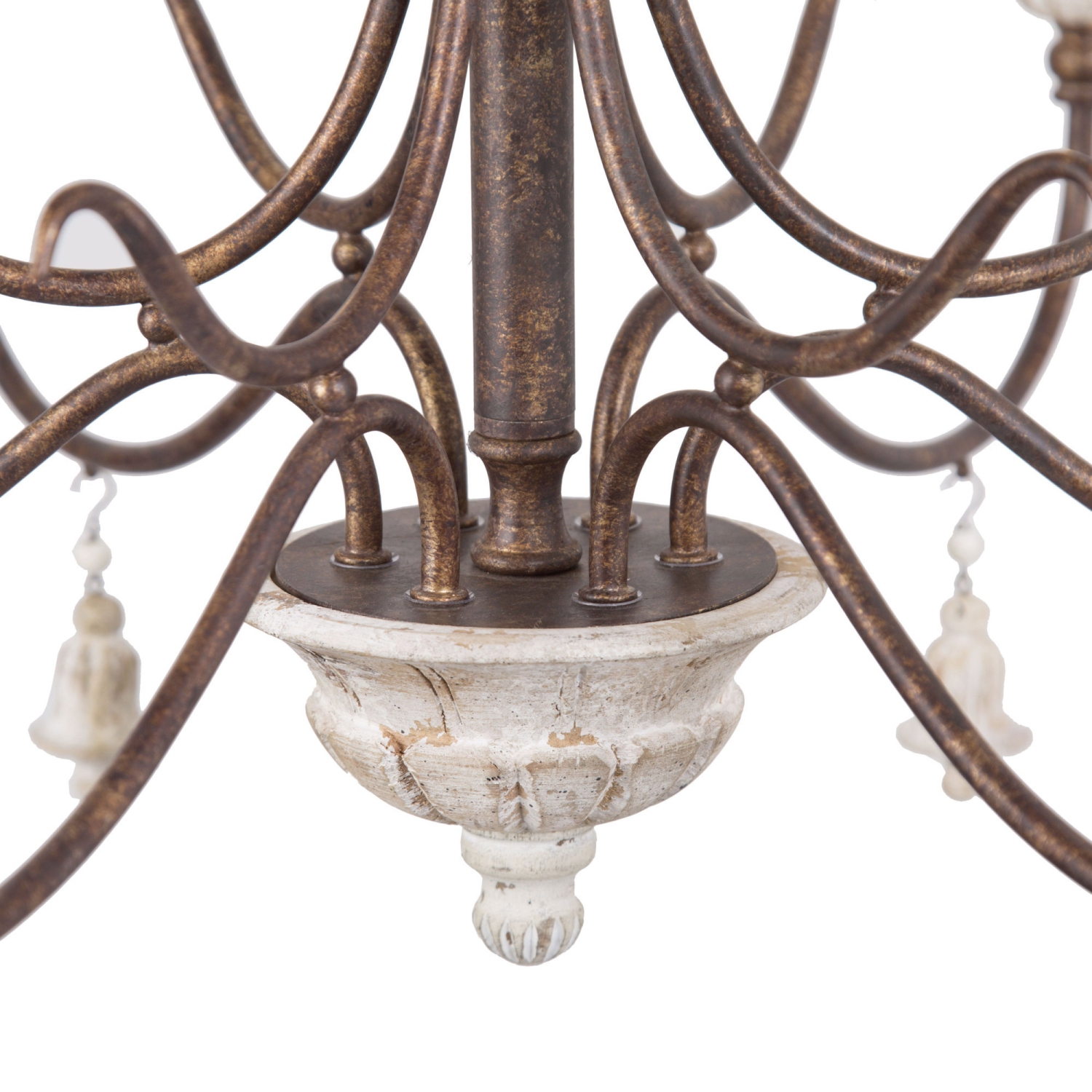 Lustre français champêtre à 6 lampes aspect vieilli