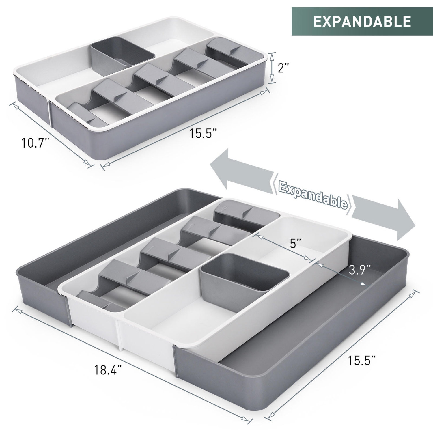 Organisateur de tiroir en plastique pour ustensiles de cuisine extensible et réglable pour le stockage de la maison - LIVINGbasics®