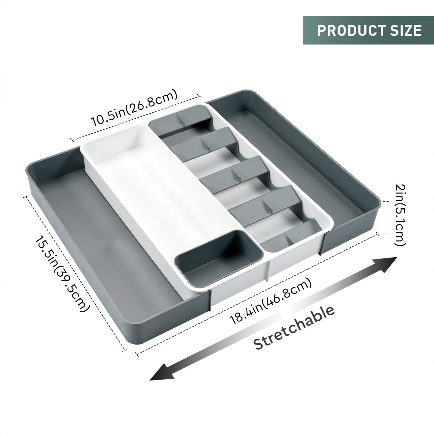 Organisateur de tiroir en plastique pour ustensiles de cuisine extensible et réglable pour le stockage de la maison - LIVINGbasics®