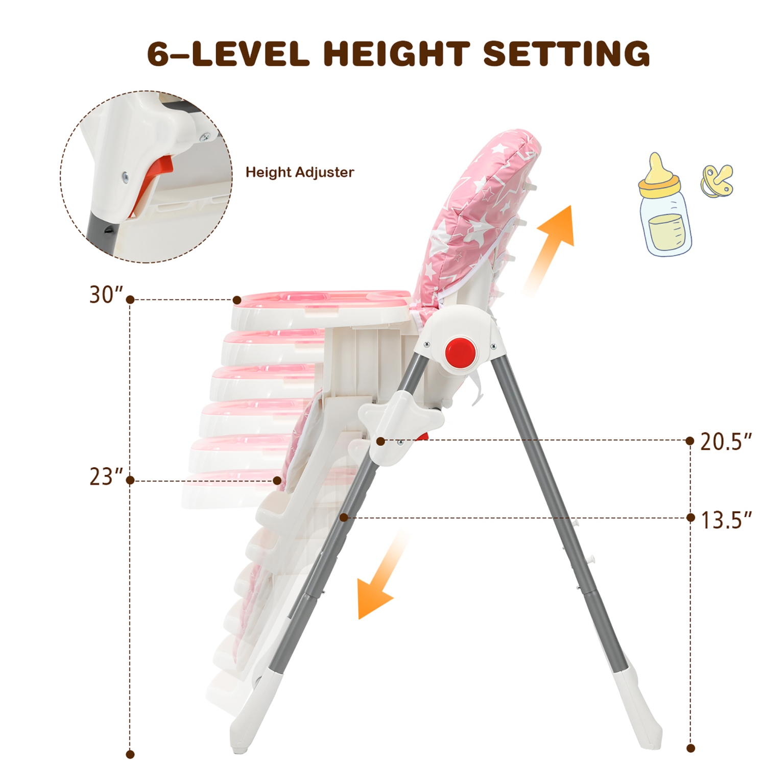 Babyjoy Folding Baby High Chair Dining Chair w/ 6-Level Height Adjustment