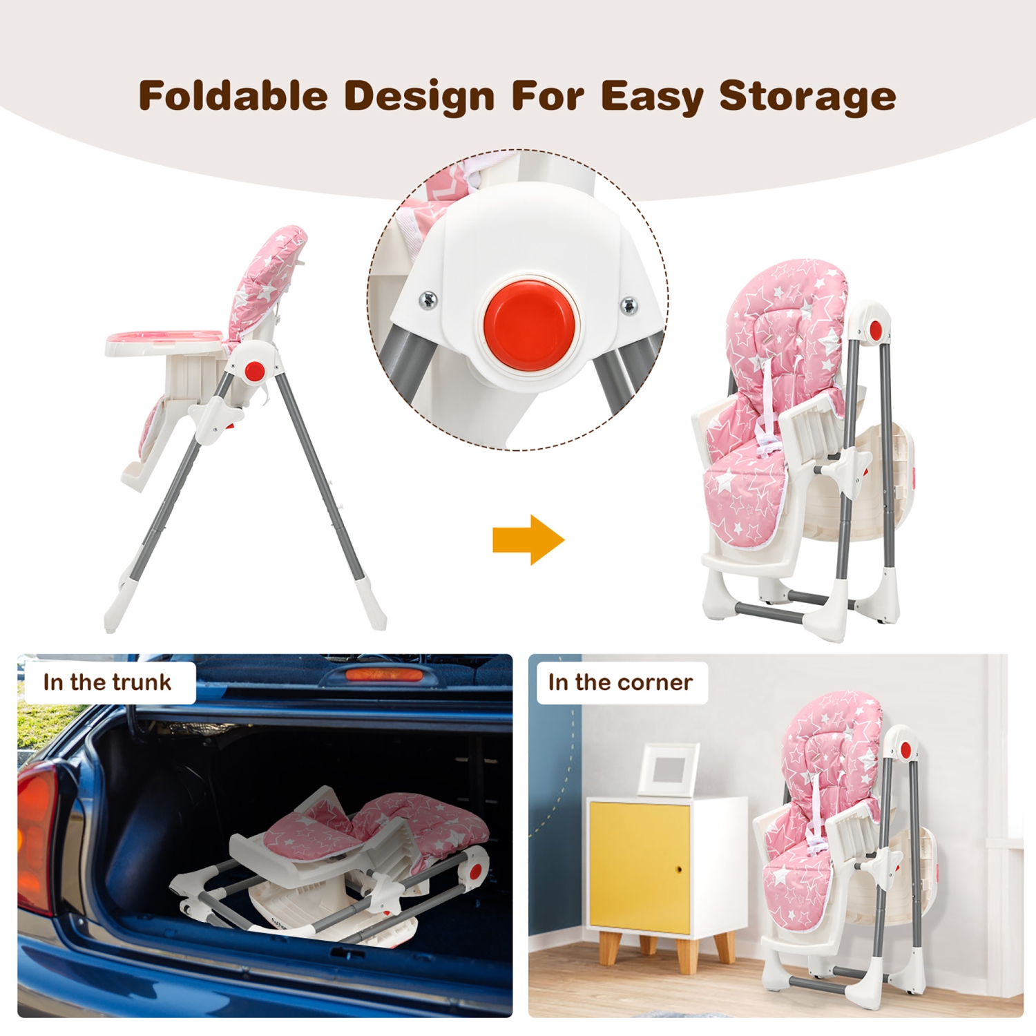 Babyjoy Folding Baby High Chair Dining Chair w/ 6-Level Height Adjustment