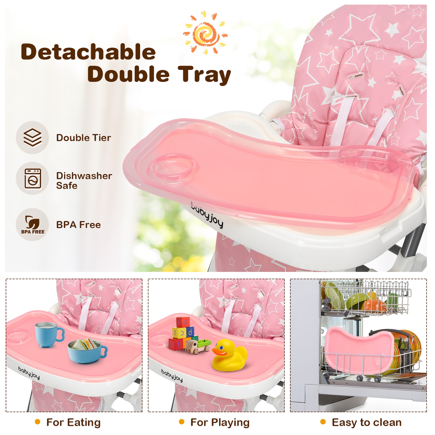 Babyjoy Folding Baby High Chair Dining Chair w/ 6-Level Height Adjustment