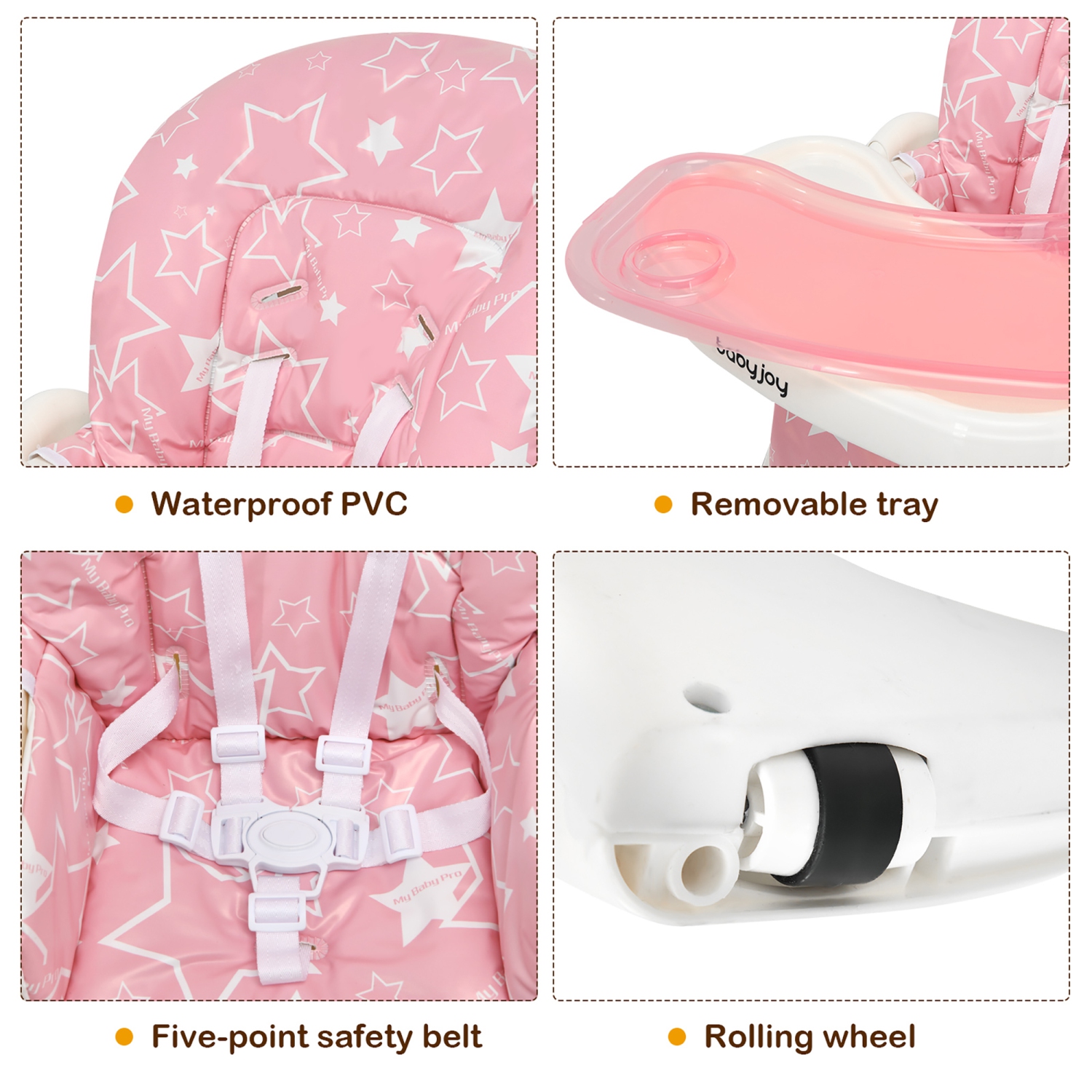 Babyjoy Folding Baby High Chair Dining Chair w/ 6-Level Height Adjustment