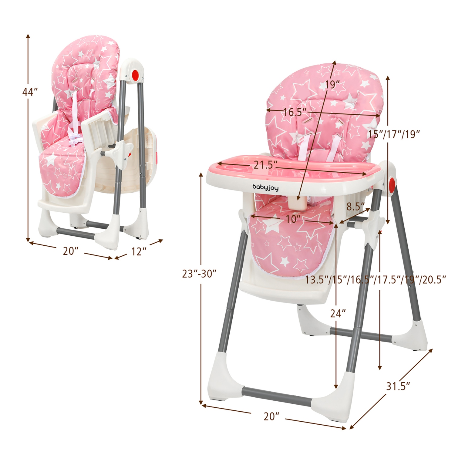 Babyjoy Folding Baby High Chair Dining Chair w/ 6-Level Height Adjustment