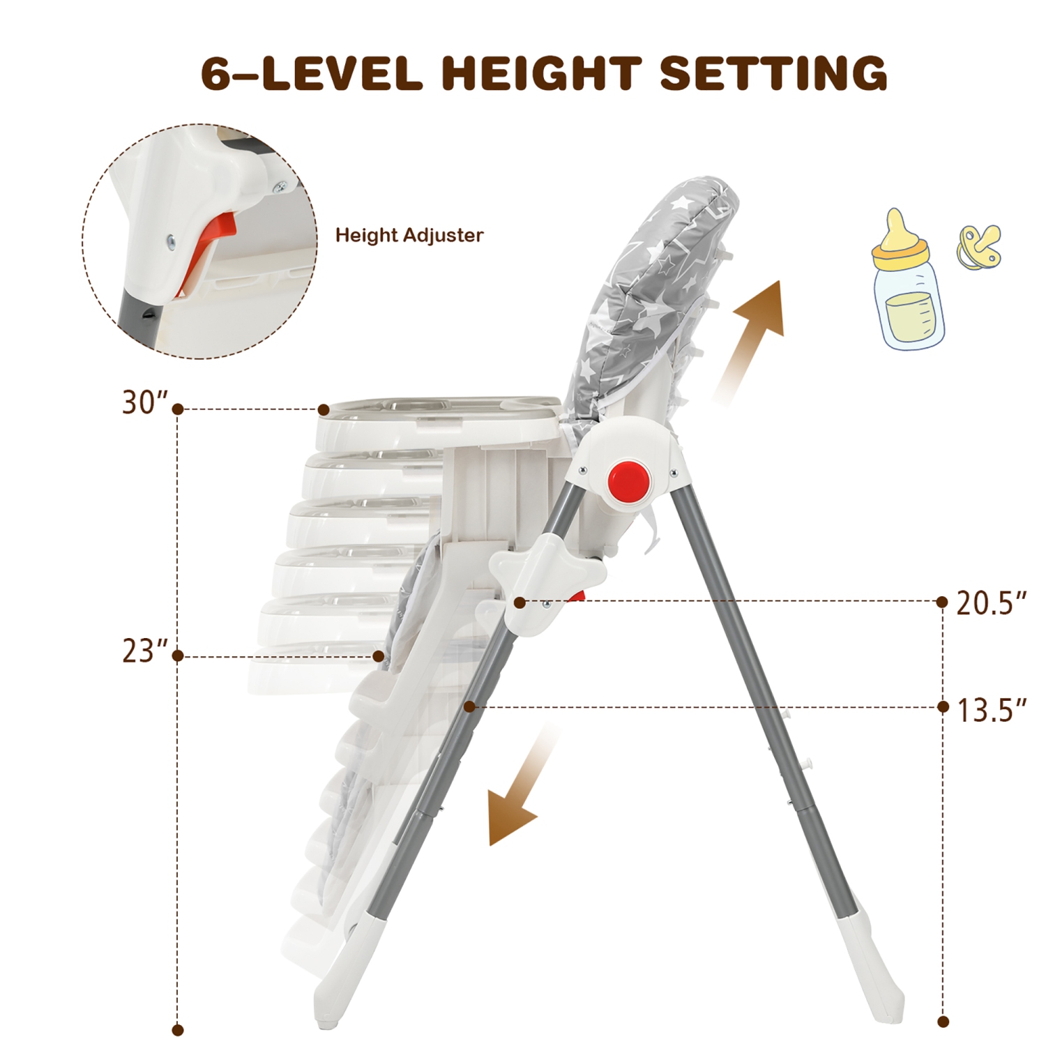 Babyjoy Folding Baby High Chair Dining Chair w/ 6-Level Height Adjustment