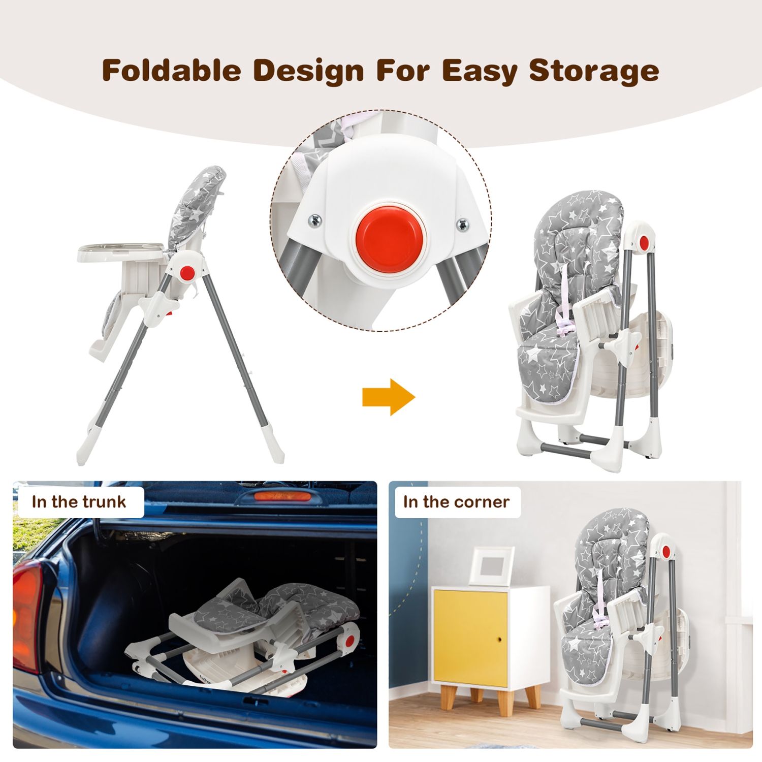 Babyjoy Folding Baby High Chair Dining Chair w/ 6-Level Height Adjustment