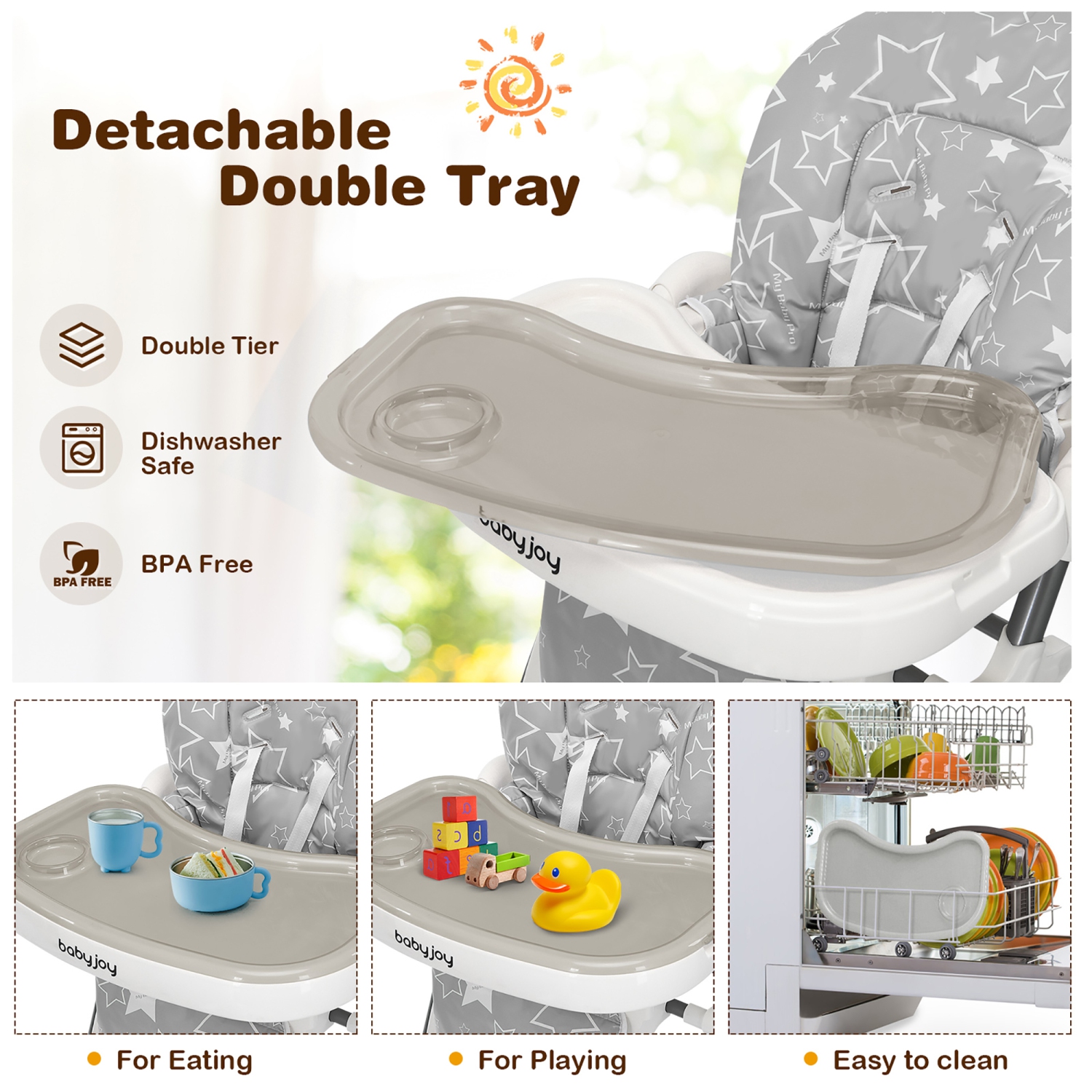 Babyjoy Folding Baby High Chair Dining Chair w/ 6-Level Height Adjustment