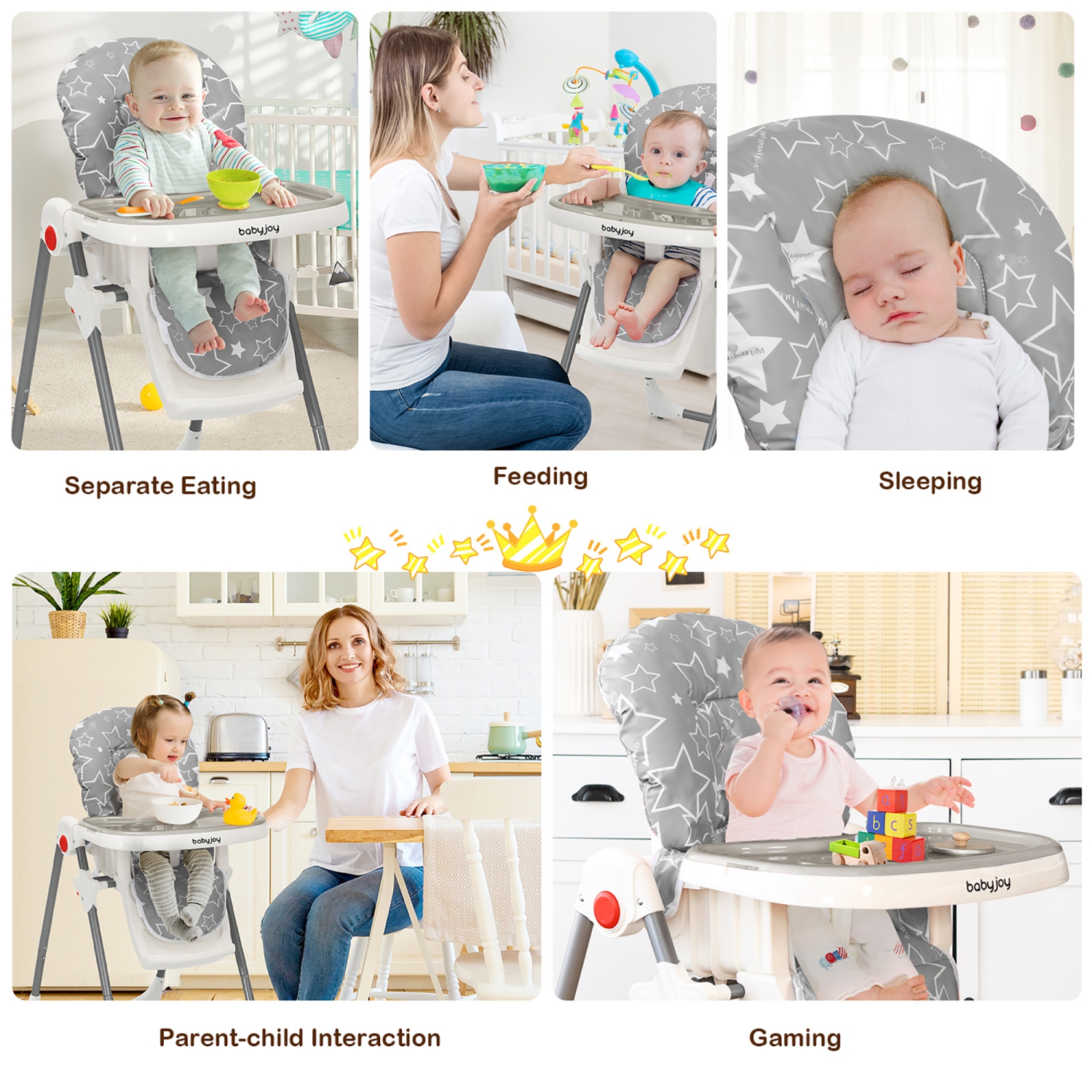 Babyjoy Folding Baby High Chair Dining Chair w/ 6-Level Height Adjustment