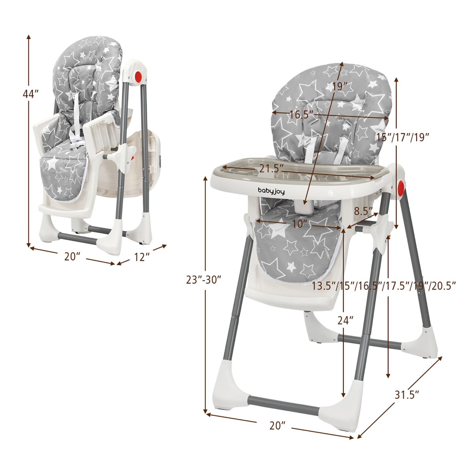 Babyjoy Folding Baby High Chair Dining Chair w/ 6-Level Height Adjustment