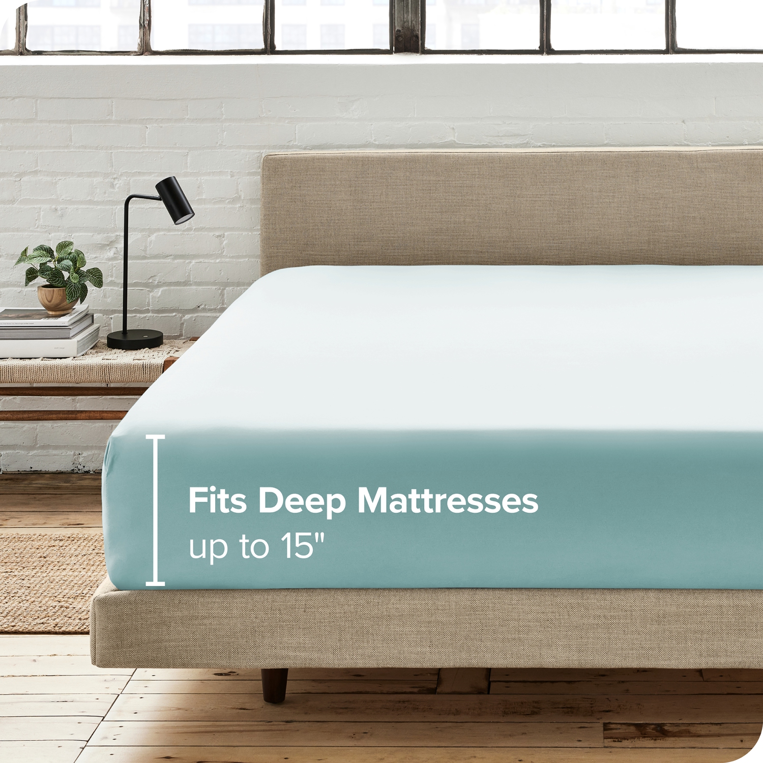 Drap-housse 100 % coton biologique de Bare Home - tissage gaufré - léger et respirant - Bleu d’hiver, très grand lit