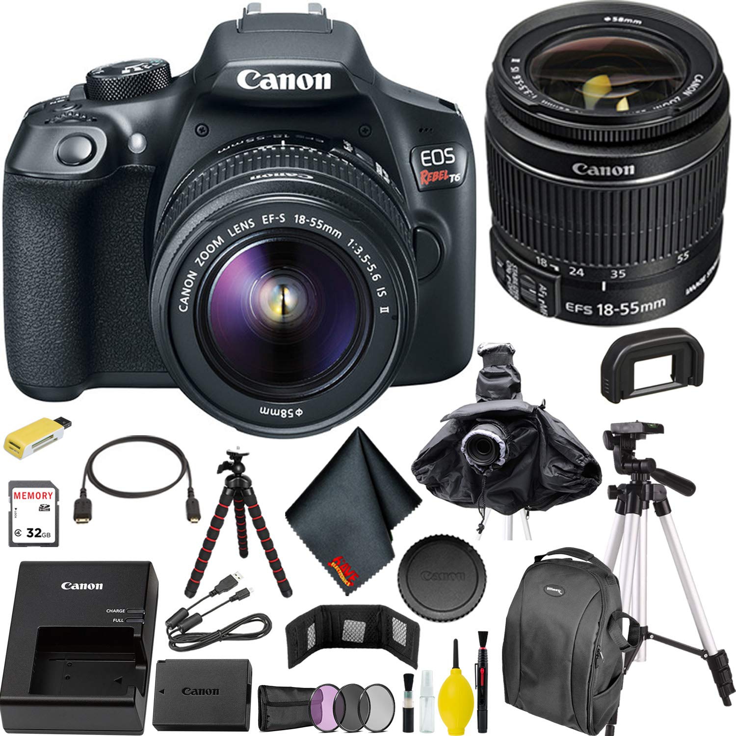 Canon EOS Rebel T6 DSLR Camera with 18-55mm Lens On-The-Go Bundle