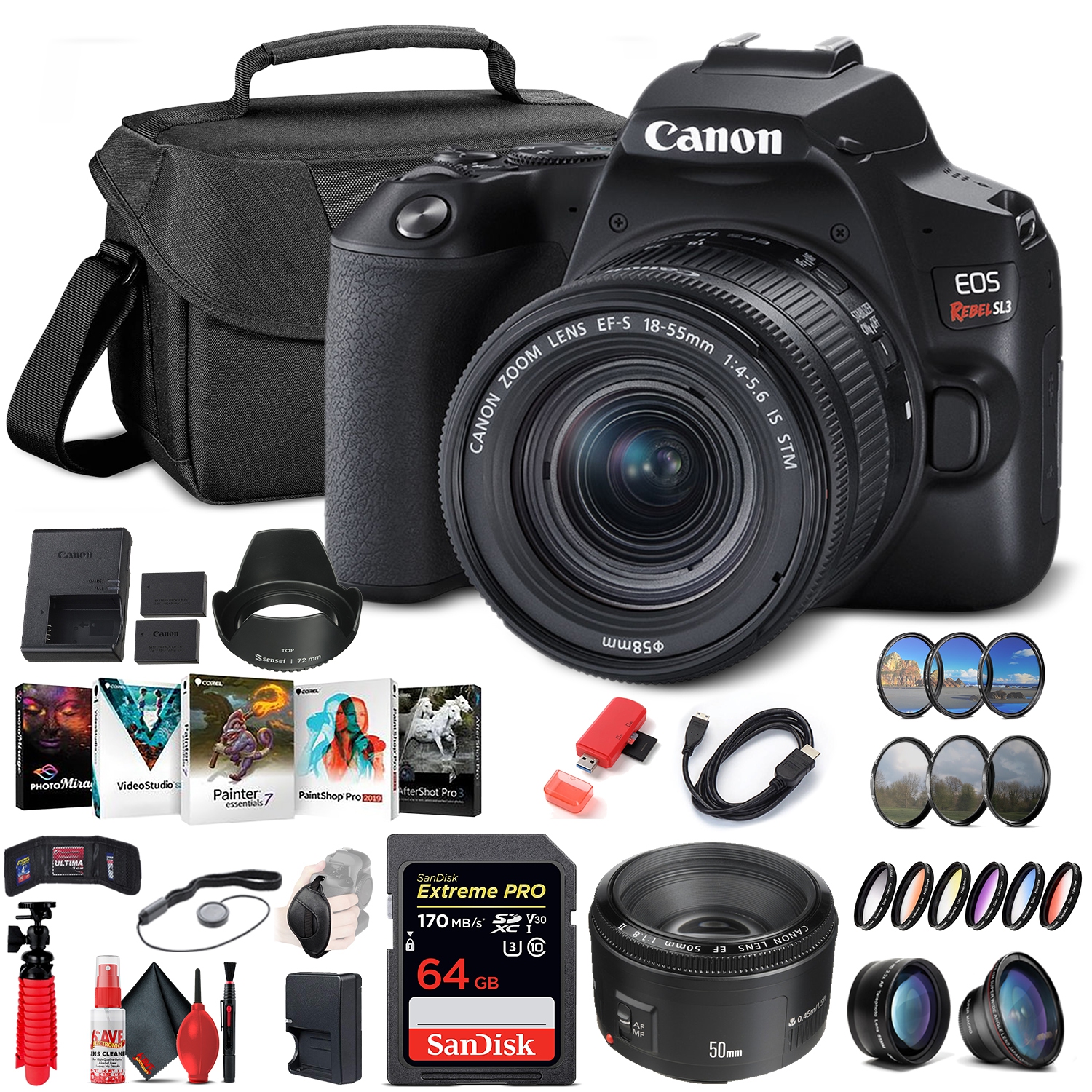 Canon EOS Rebel SL3 DSLR Camera with 18-55mm Lens (3453C002) On the Go Bundle