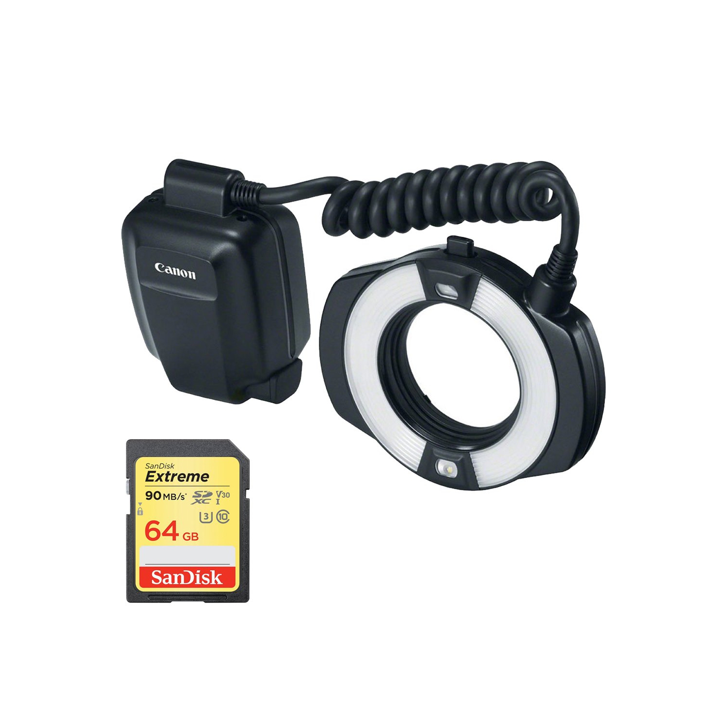 Canon Macro Ring Lite MR-14EX II Flash (9389B002) + Sandisk 64GB Extreme SD Memory Card UHS-I Bundle