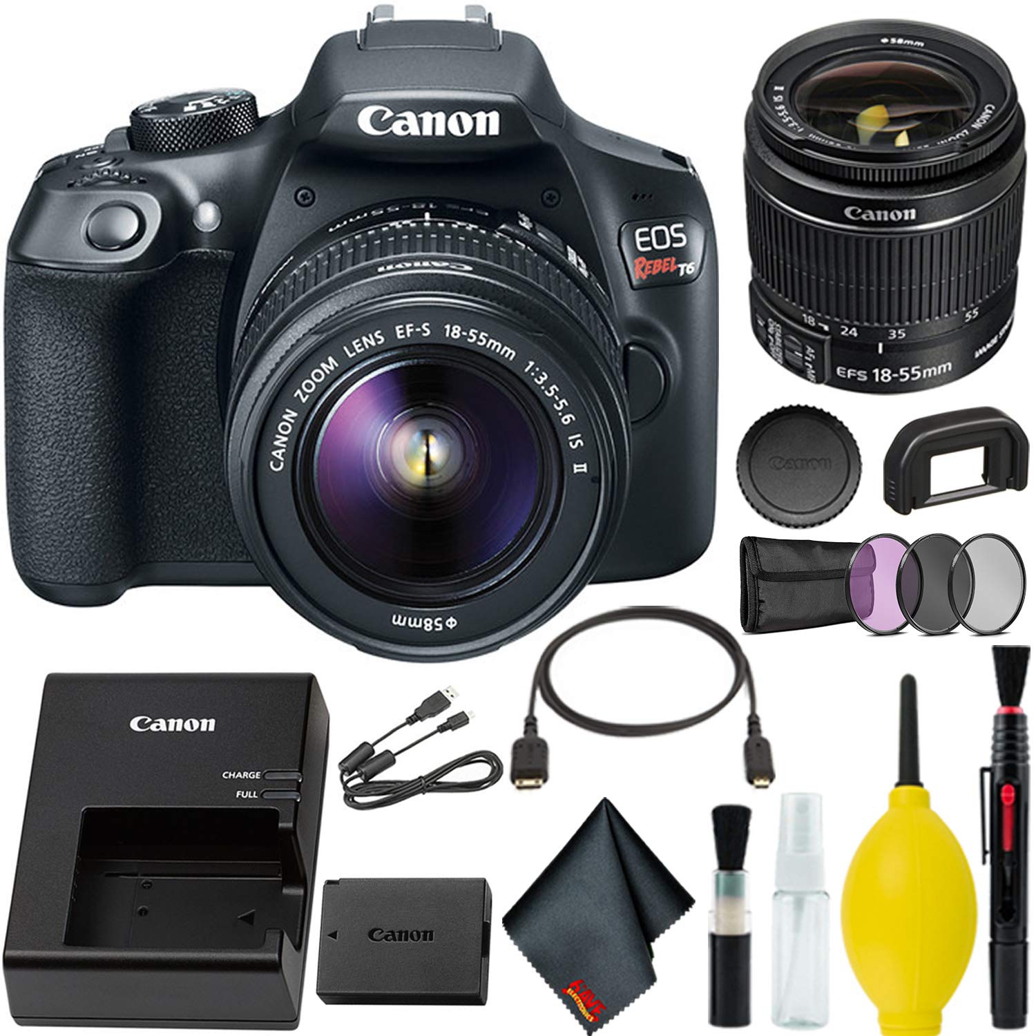 Canon EOS Rebel T6 DSLR Camera with 18-55mm Lens Starter Bundle