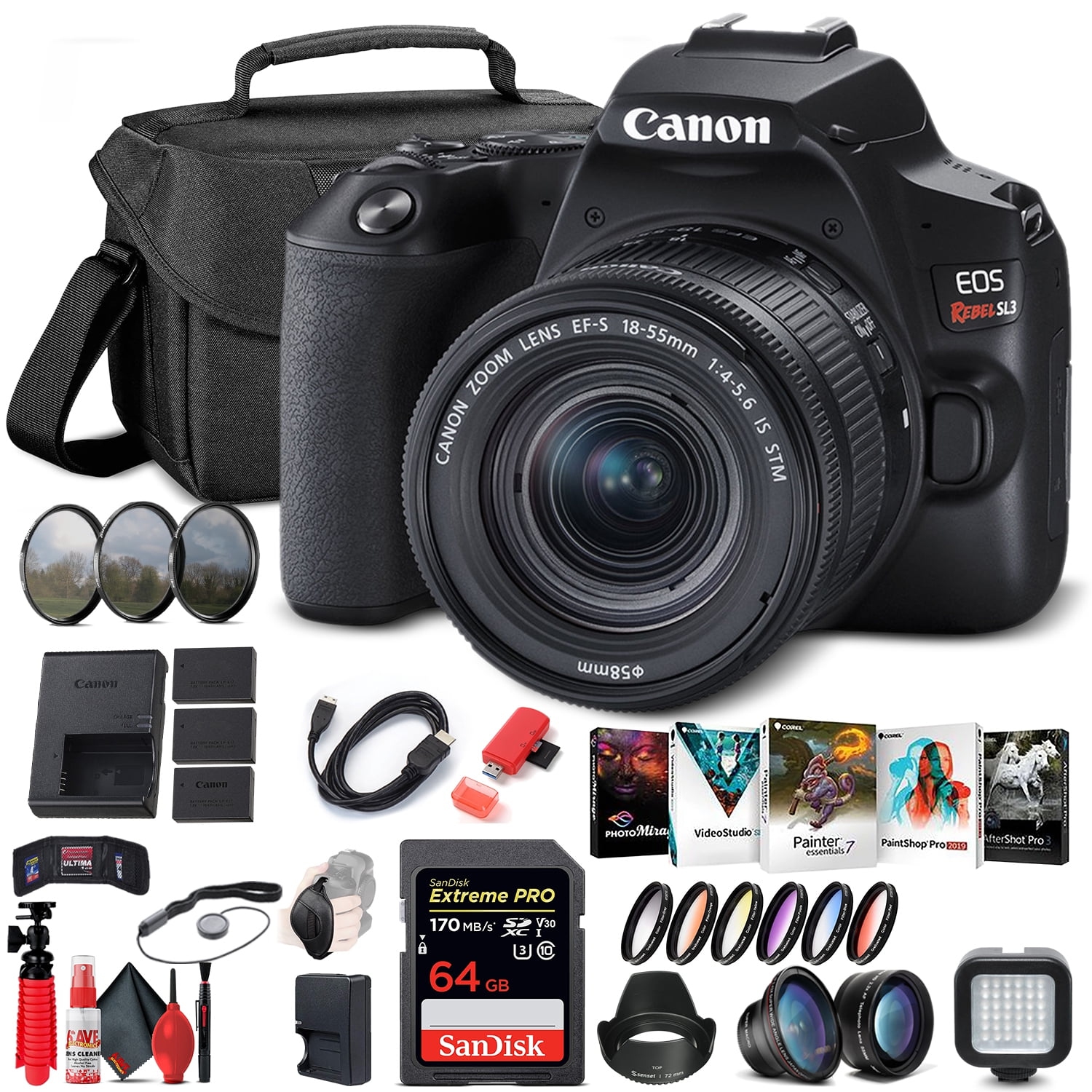 Canon EOS Rebel SL3 DSLR Camera W/ 18-55mm Lens (3453C002) Portable Travel Bundle