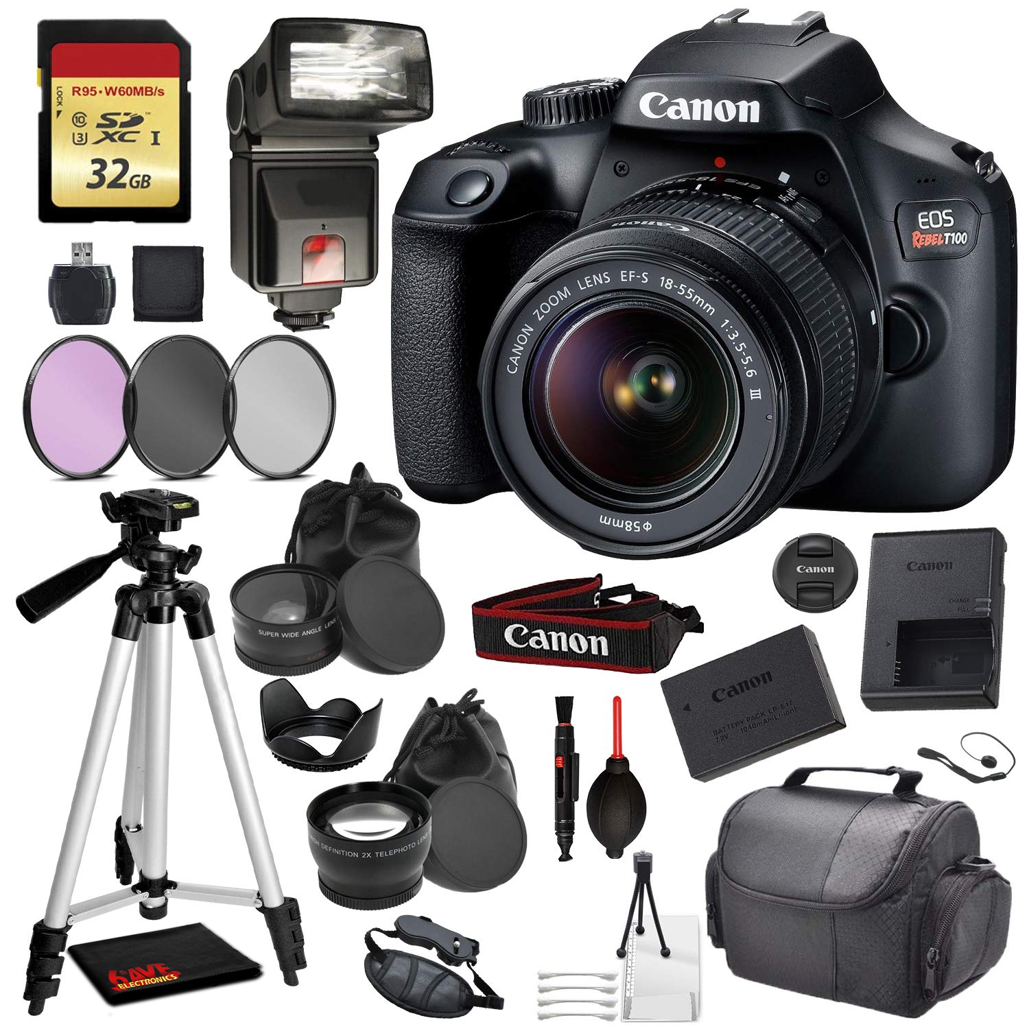Canon EOS Rebel 4000D Digital SLR Camera with EF-S 18-55mm f/3.5-5.6 DC III Lens Kit (Rebel T100) Pro Accessory Bundle P