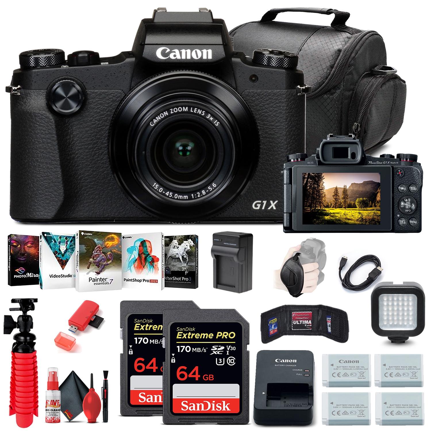 Canon PowerShot G1 X Mark III Digital Camera (2208C001) + 2 x 64GB Cards +  More