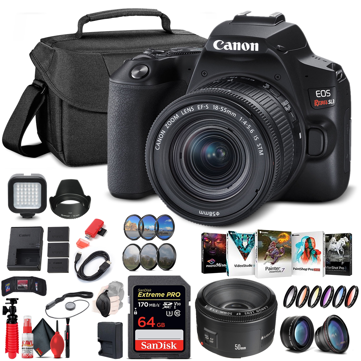 Canon EOS Rebel SL3 DSLR Camera with 18-55mm Lens (3453C002) Allrounder Bundle