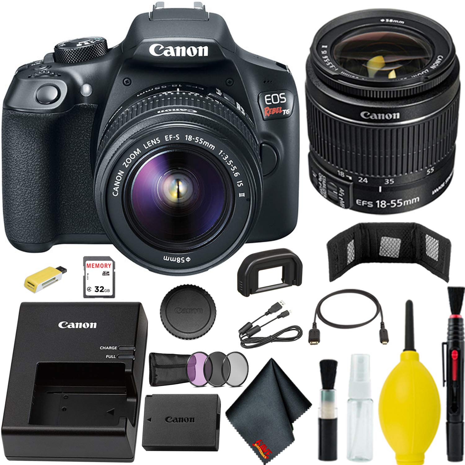 Canon EOS Rebel T6 DSLR Camera with 18-55mm Lens Memory Kit Bundle