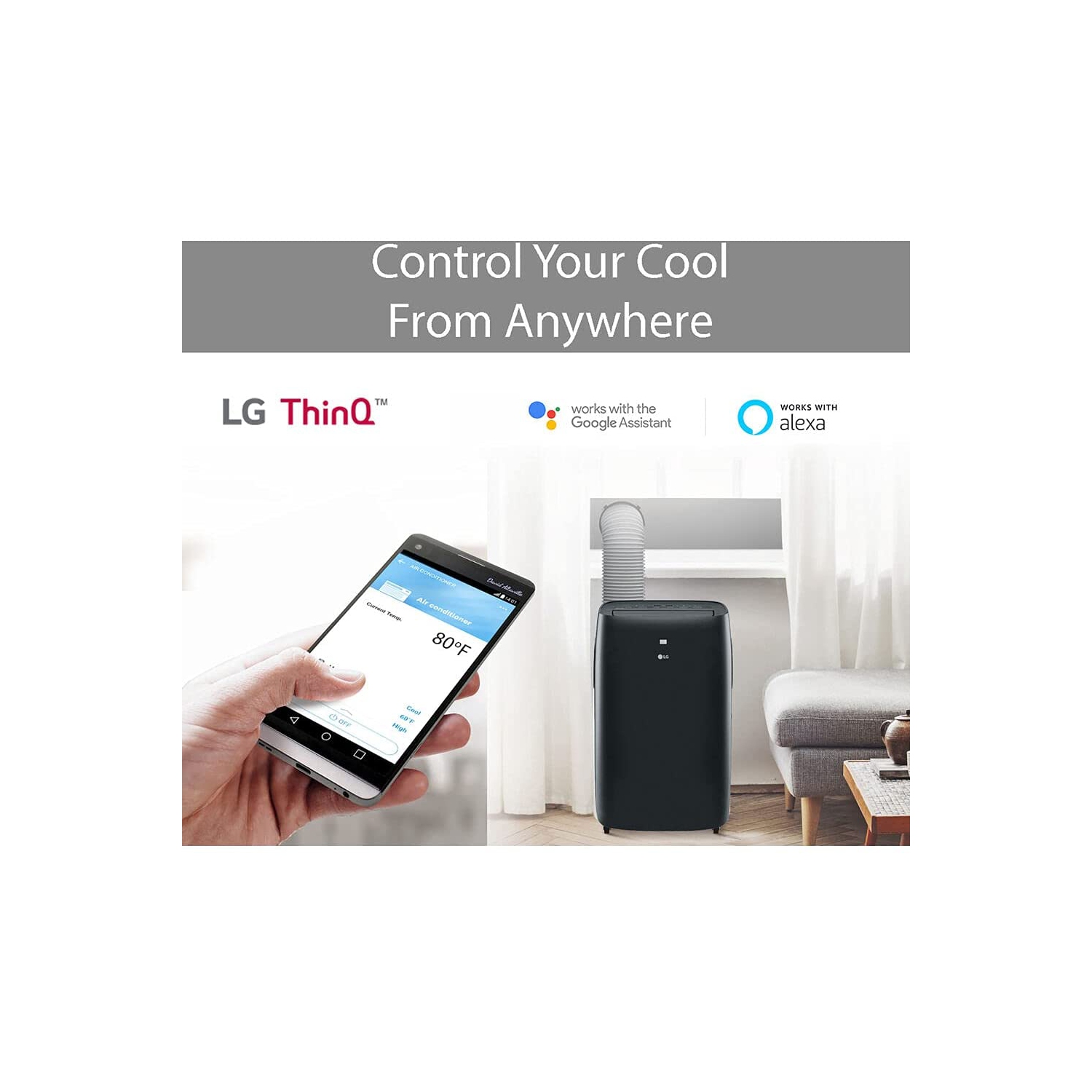 Climatiseur portatif 115 V 12&nbsp;000&nbsp;BTU de LG refroidit 450 pi³ avec fonction déshumidificateur, connectivité Wi-Fi (LP1021BSSM)