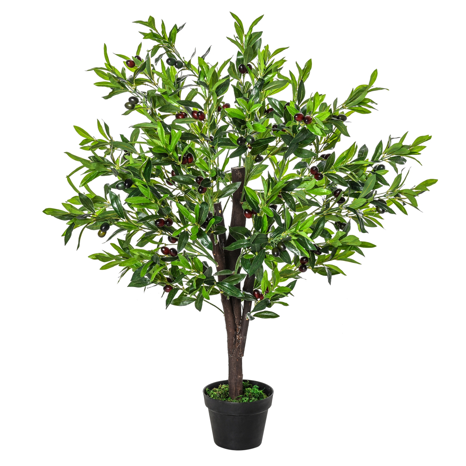 Outsunny 4FT Artificial Olive Tree, Faux Decorative Plant with 1080 Leaves, 108 Fruits and Nursery Pot for Indoor or Outdoor Décor, Green