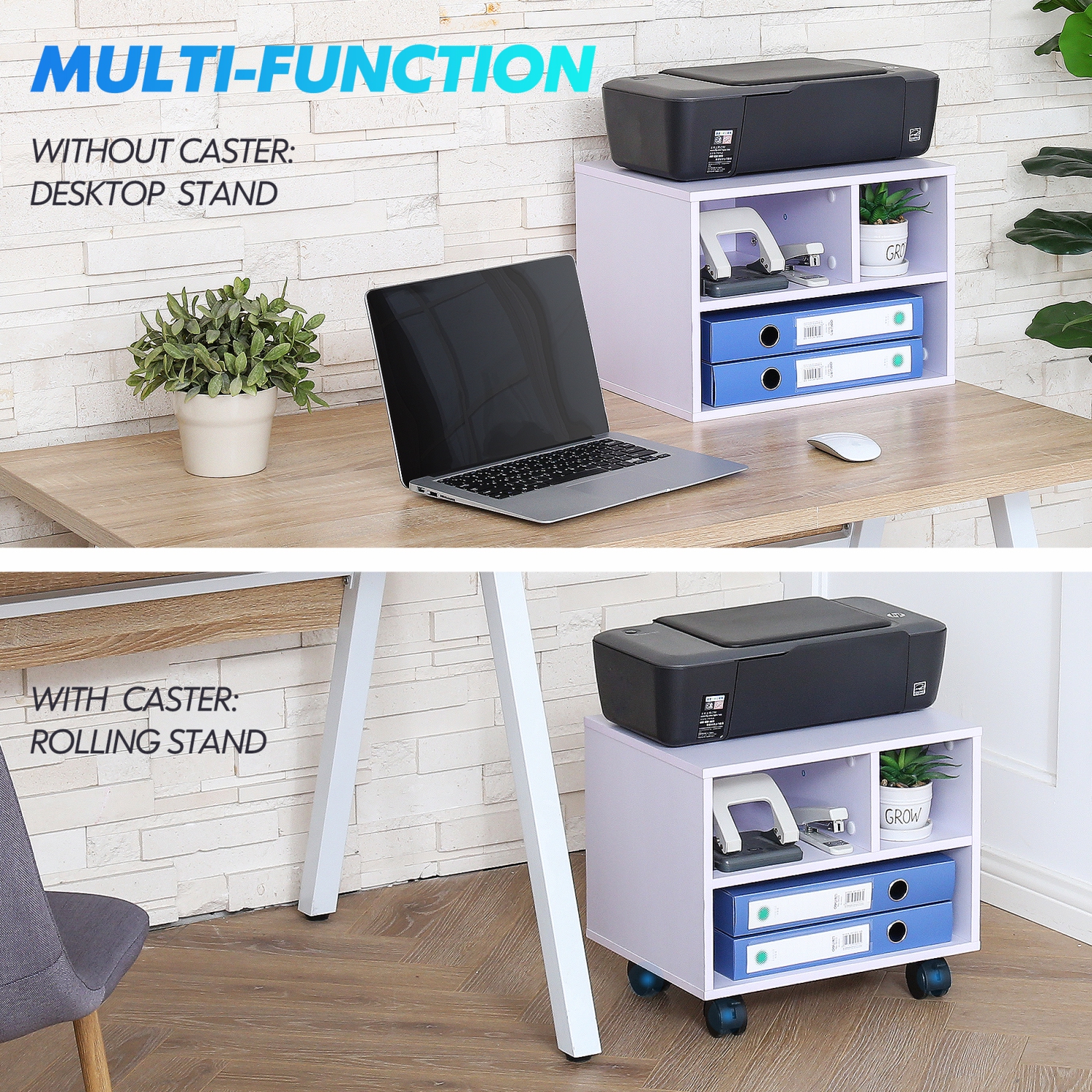 FITUEYES Mobile Printer Stand Under Desk Machine Work Modern File Cabinet Cart with Wheels, PS304005WW