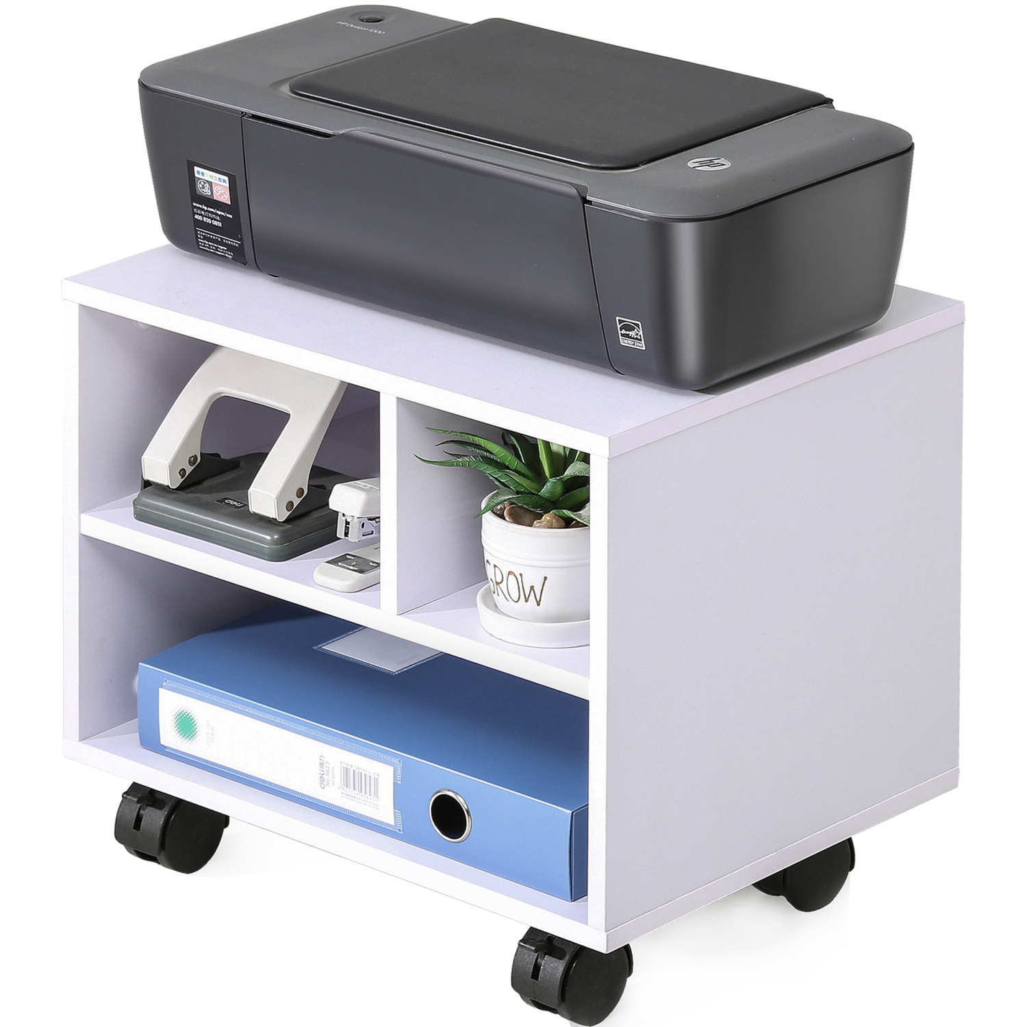 FITUEYES Mobile Printer Stand Under Desk Machine Work Modern File Cabinet Cart with Wheels, PS304005WW