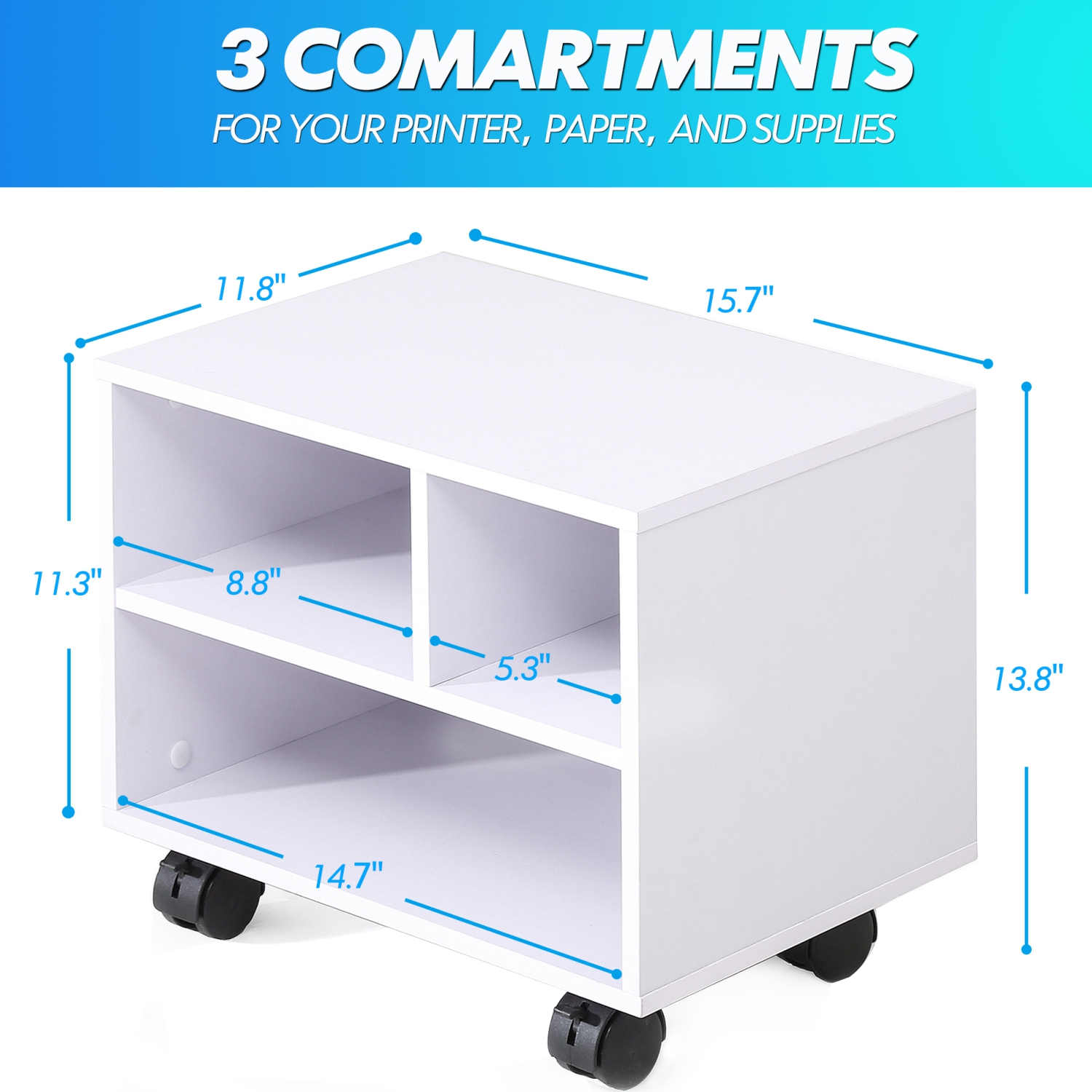 FITUEYES Mobile Printer Stand Under Desk Machine Work Modern File Cabinet Cart with Wheels, PS304005WW