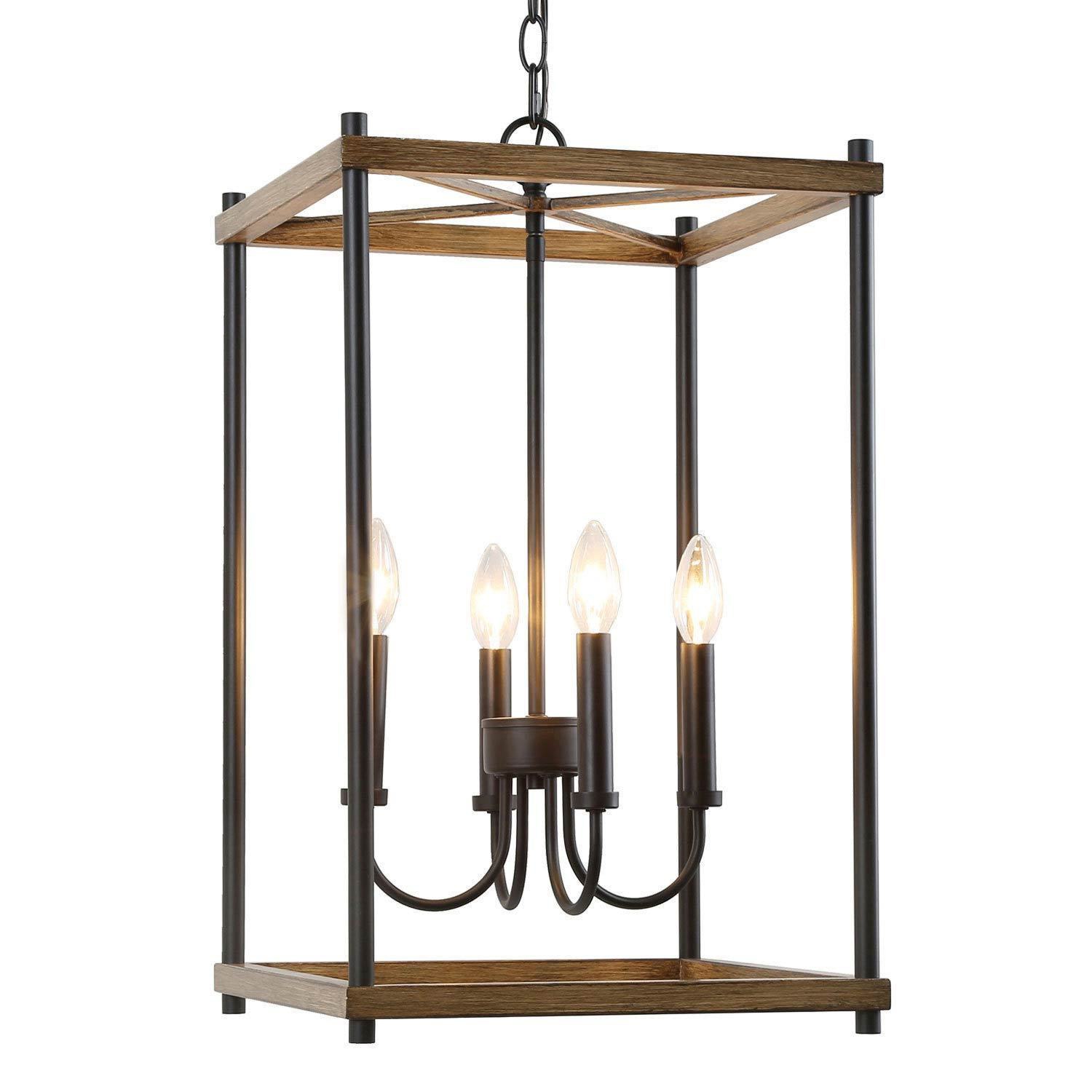 Rustic 4-Light Geometric Wooden Chandelier