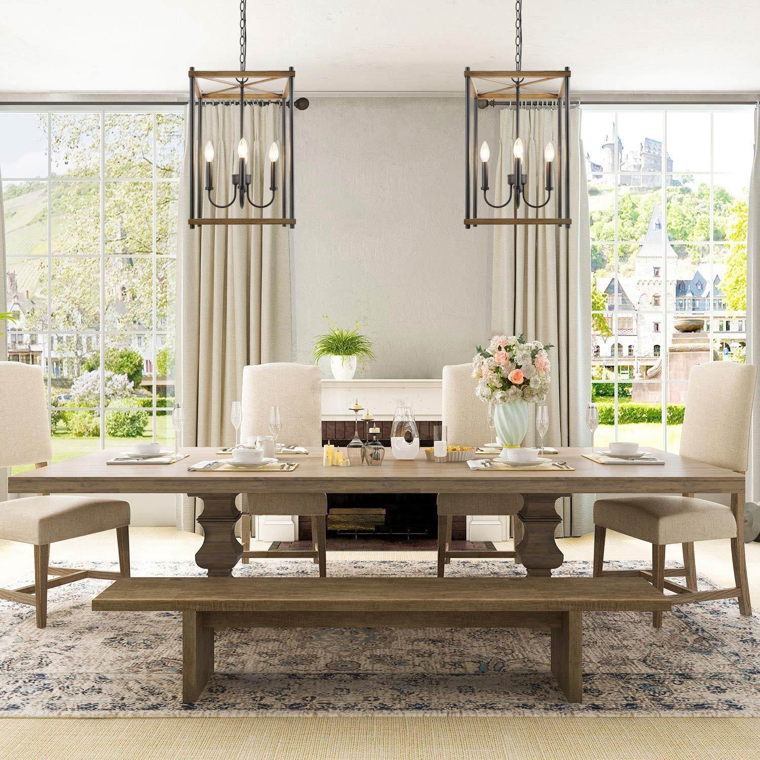 Rustic 4-Light Geometric Wooden Chandelier