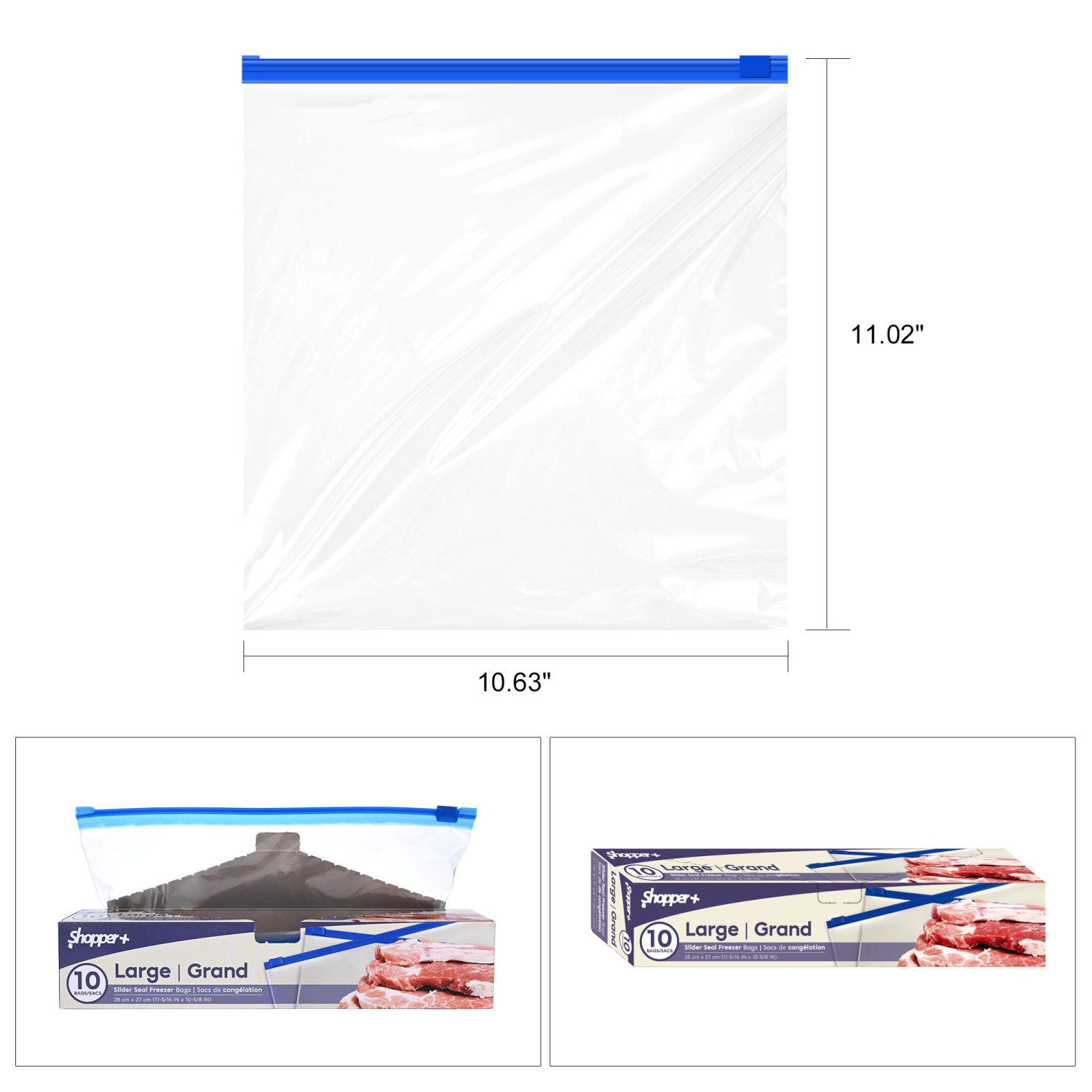Leakproof Slide Seal Food Storage Freezer Bags, Large Size BPA Free, 10ct with Sliding Zipper for freezing meat,fish and vegetables