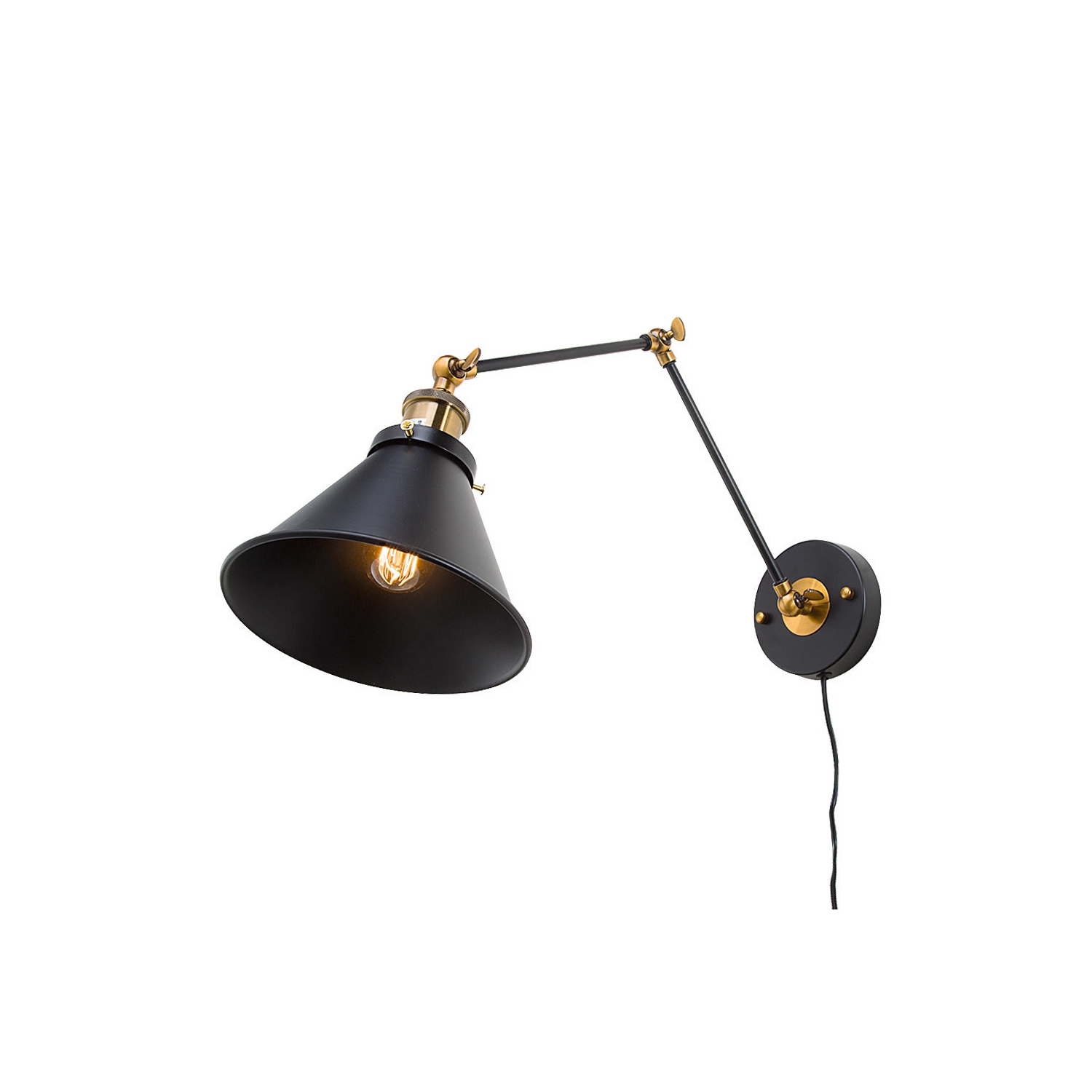 Modern 1-Light Jet-Black Swing Arm Wall Lamp
