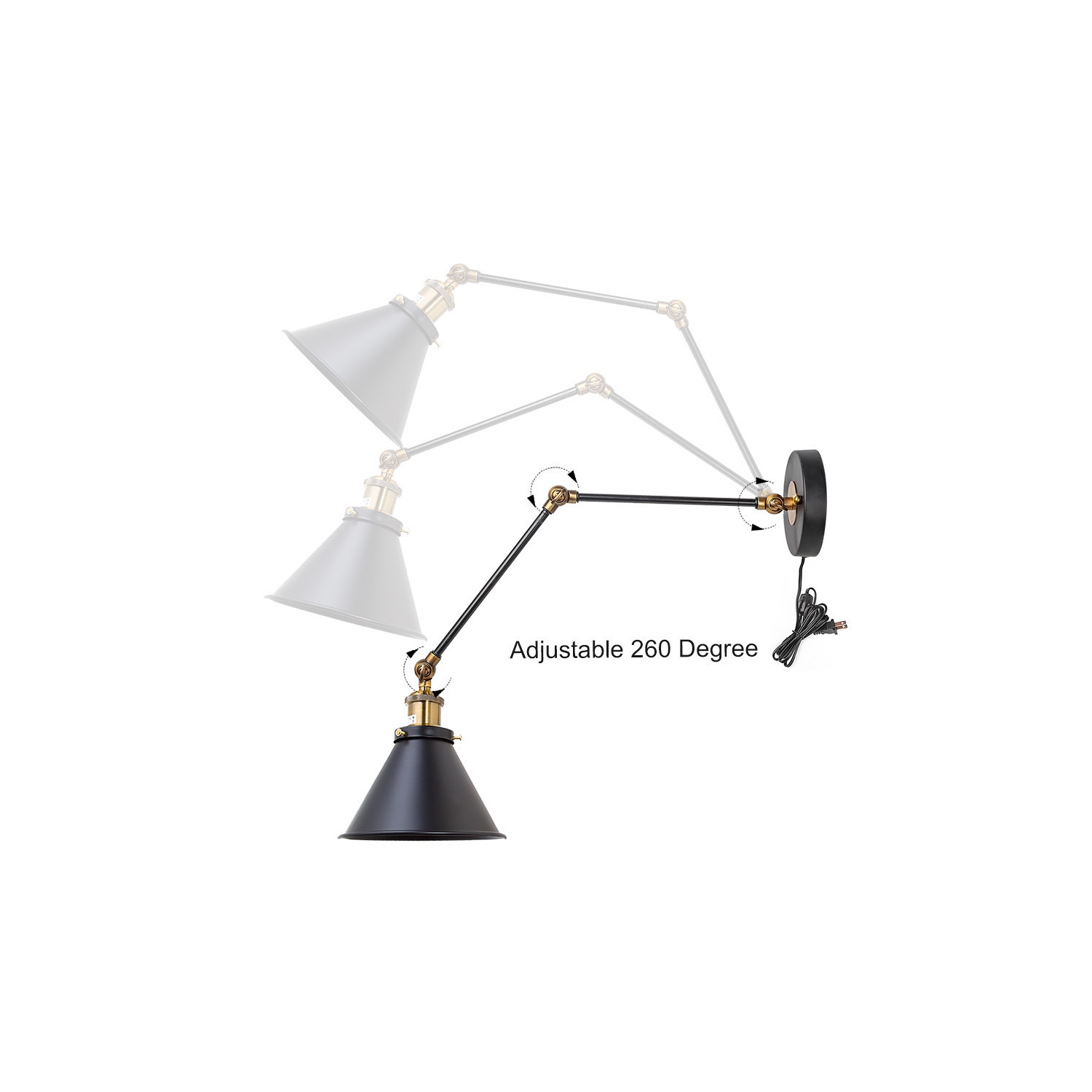Modern 1-Light Jet-Black Swing Arm Wall Lamp