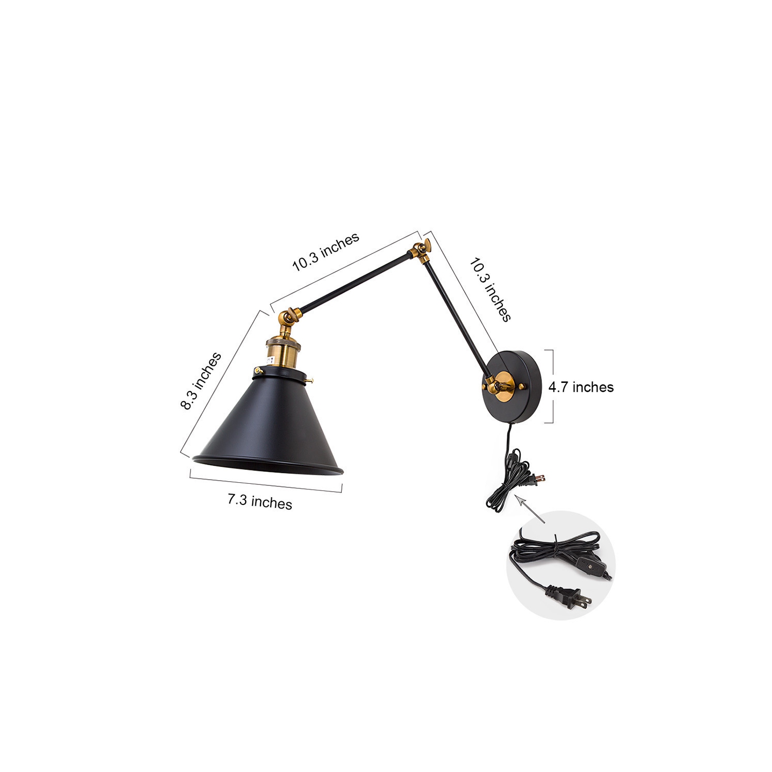 Modern 1-Light Jet-Black Swing Arm Wall Lamp